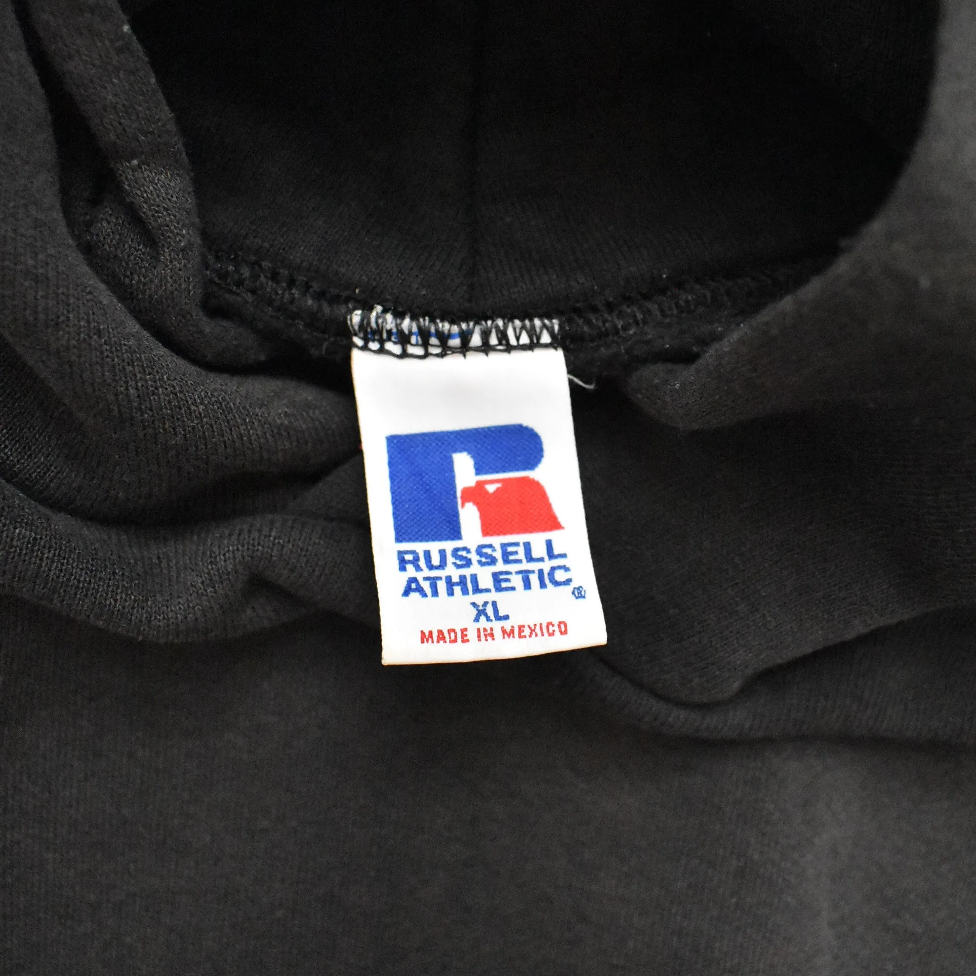 1990s Russell Athletic Black Faded Hoodie - XL