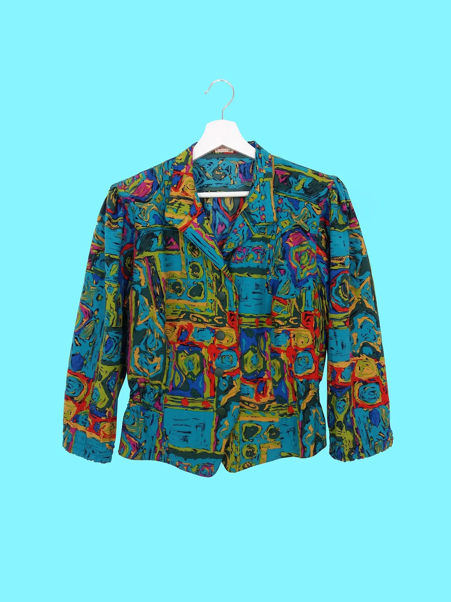 80s Blazer Blouse Abstract Print M-L