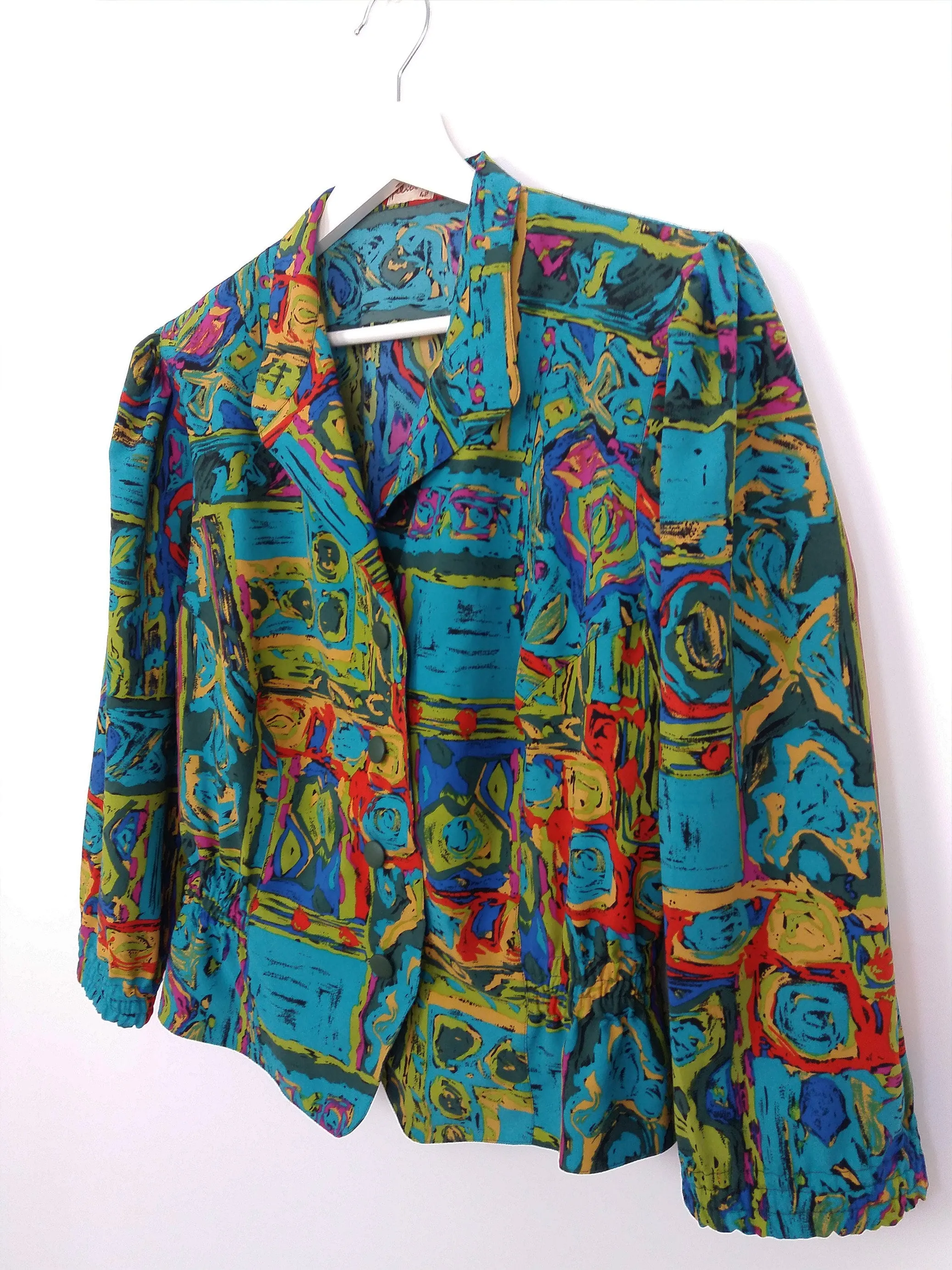 80s Blazer Blouse Abstract Print M-L