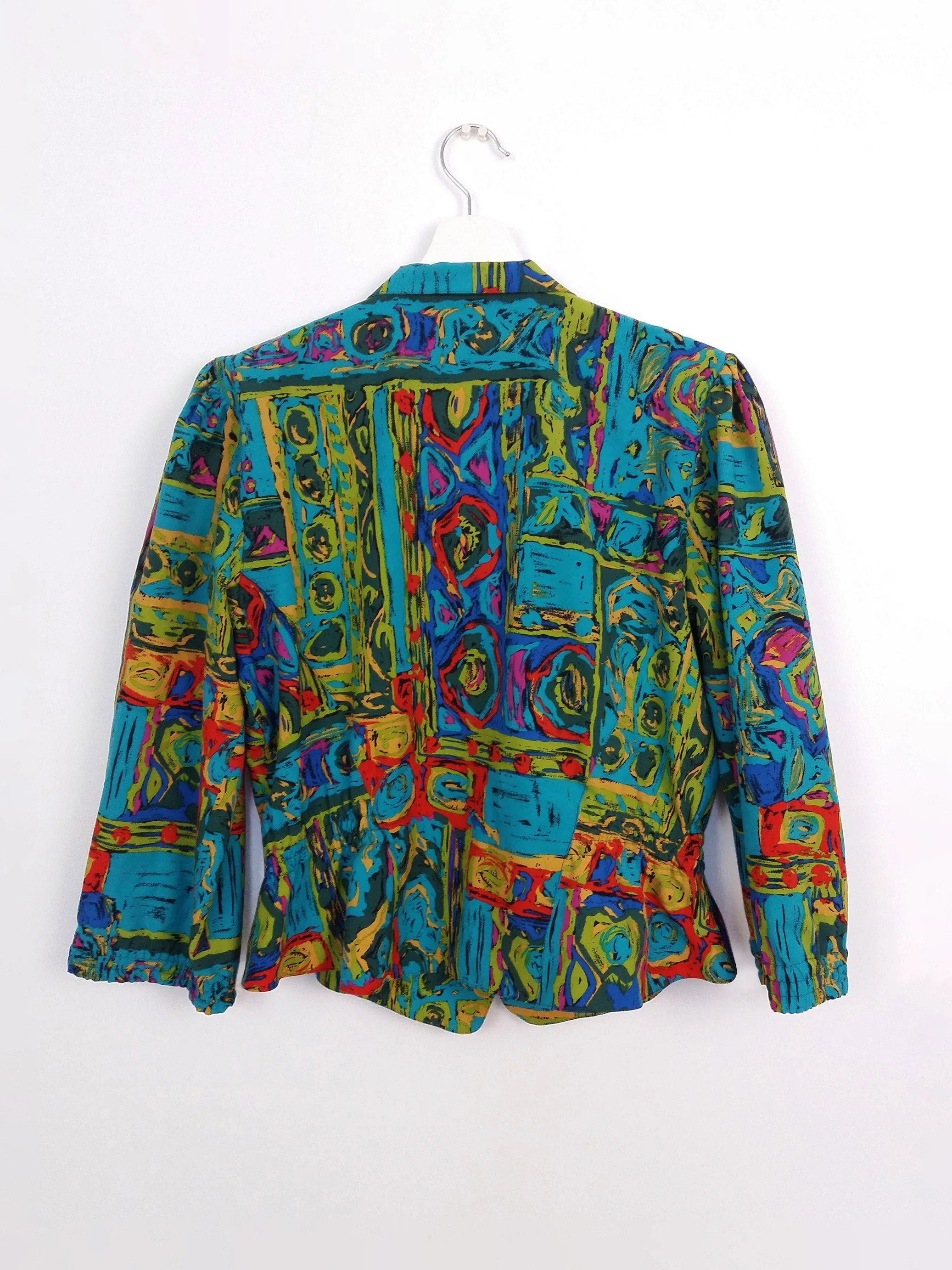 80s Blazer Blouse Abstract Print M-L