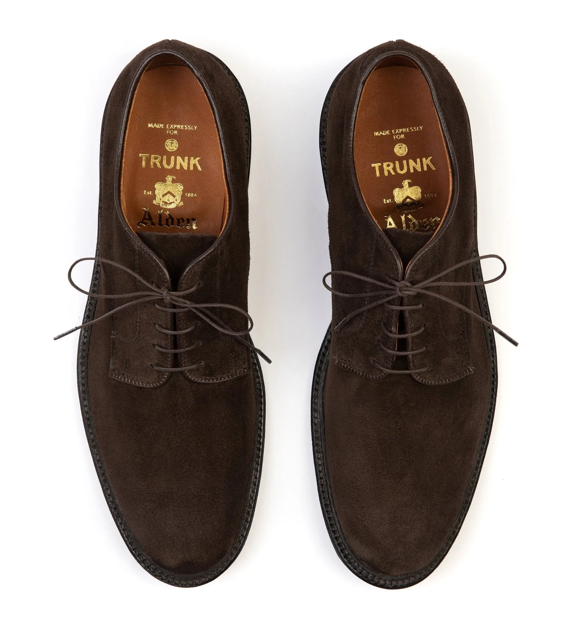 Alden Suede Plain Toe Blucher Shoe - Chocolate 29334F