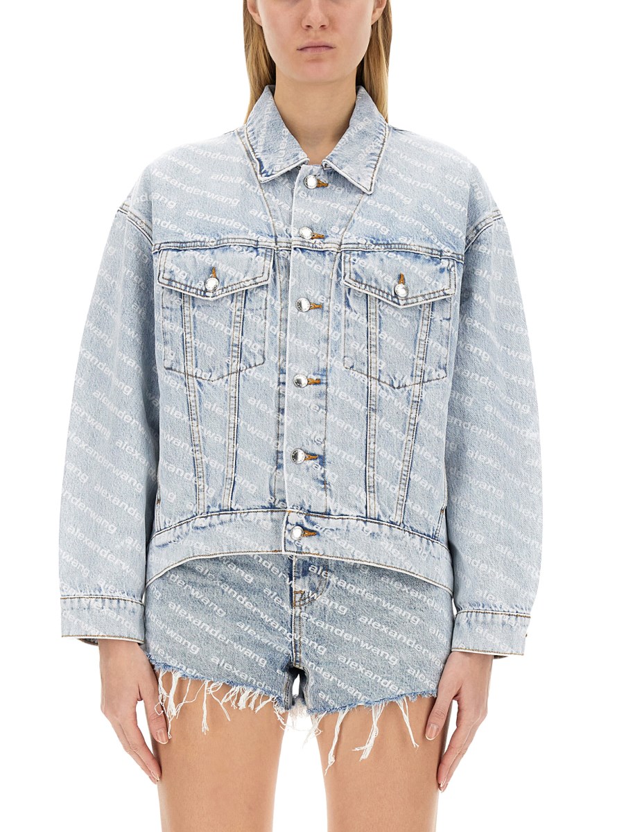 Alexander Wang cotton denim jacket with rounded shoulders and all over logo - Find Now