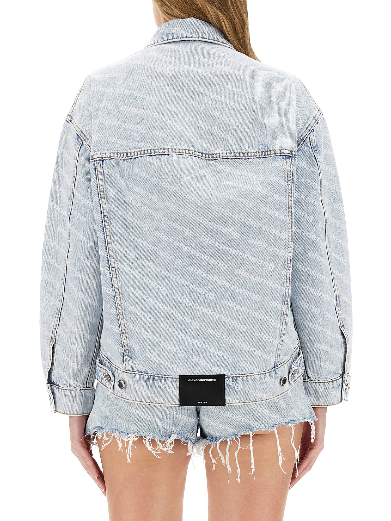 Alexander Wang cotton denim jacket with rounded shoulders and all over logo - Find Now