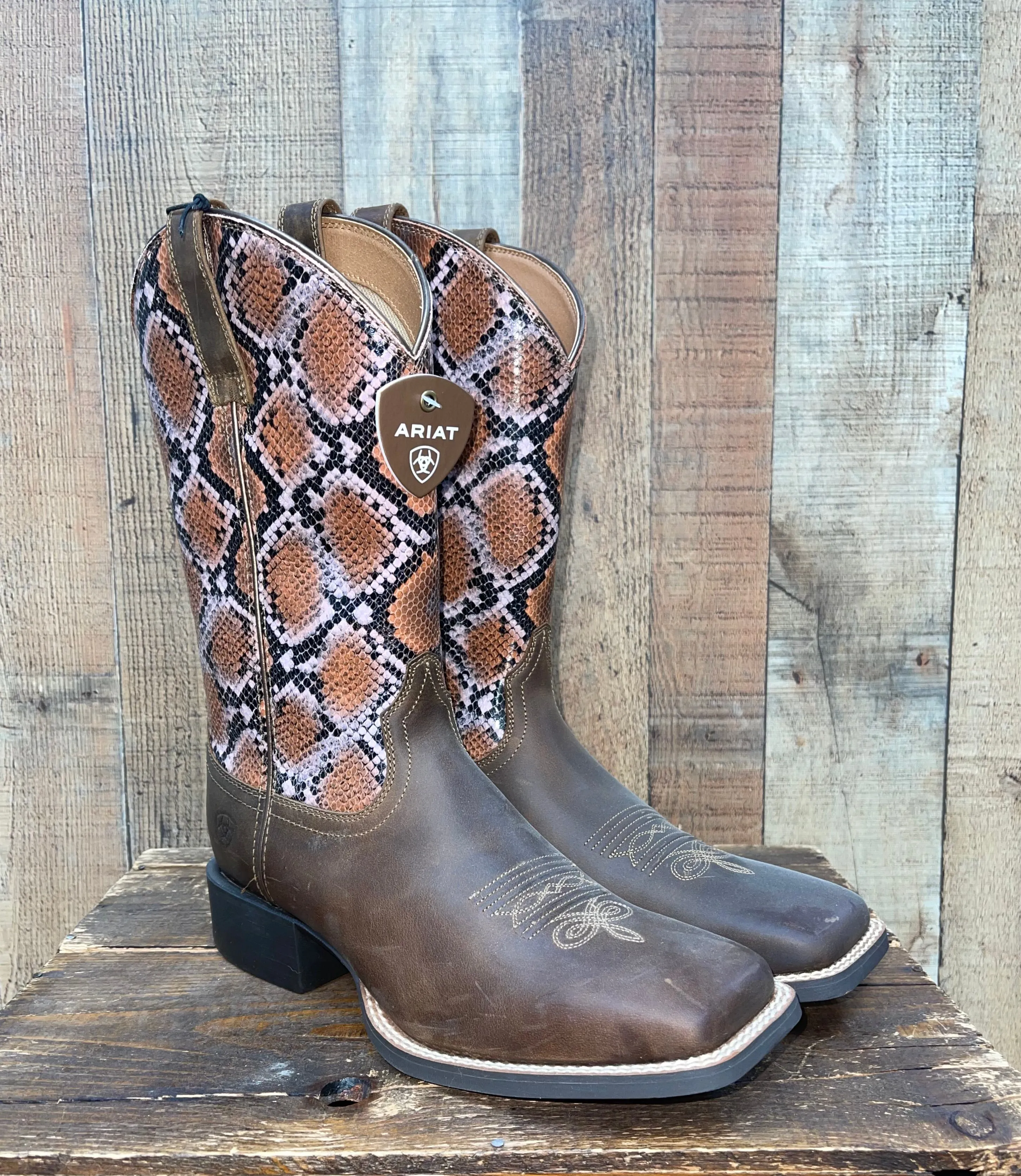 Ariat Pink Snakeskin Round Up Western Boots