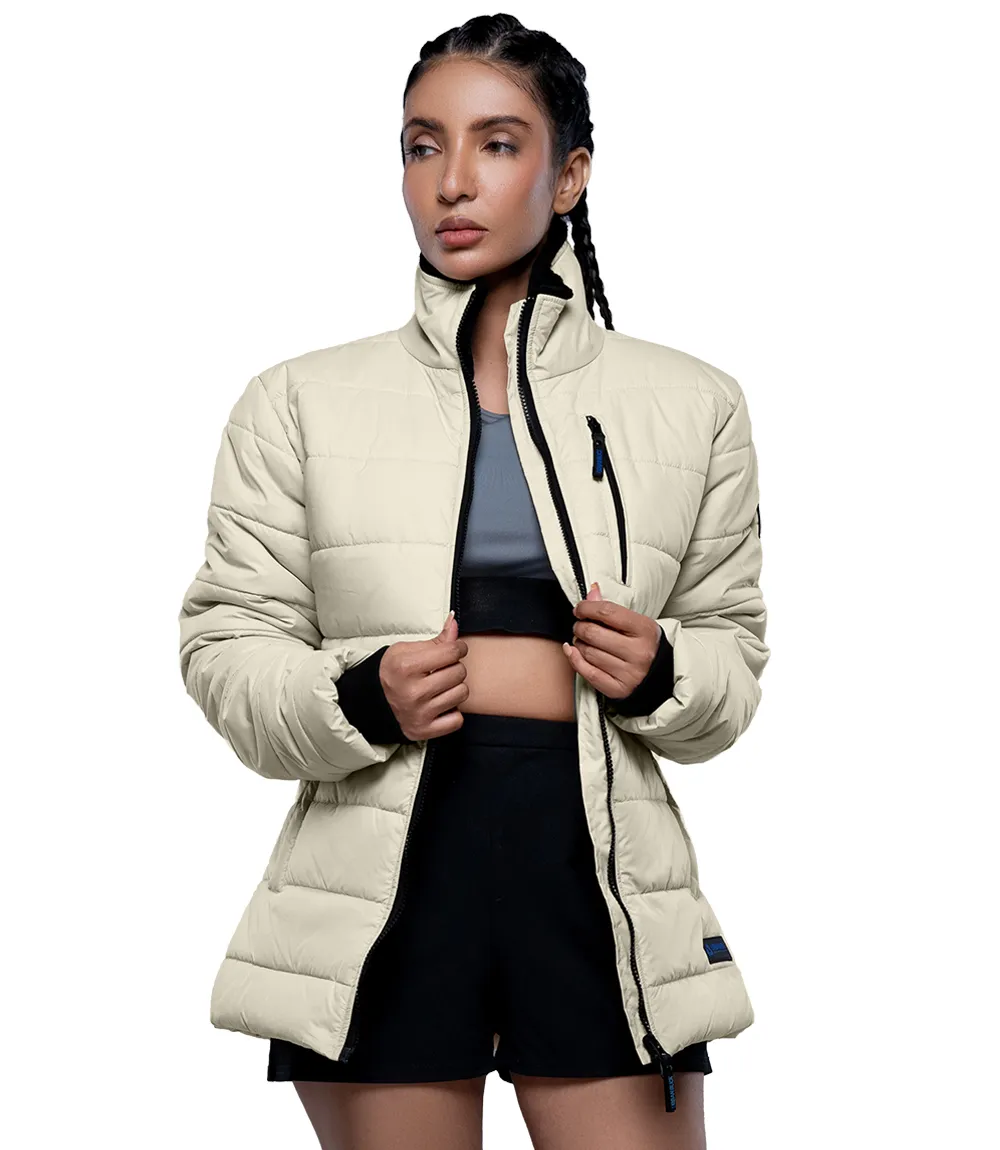 Azaria Women Cream High Collar Puffer Jacket 