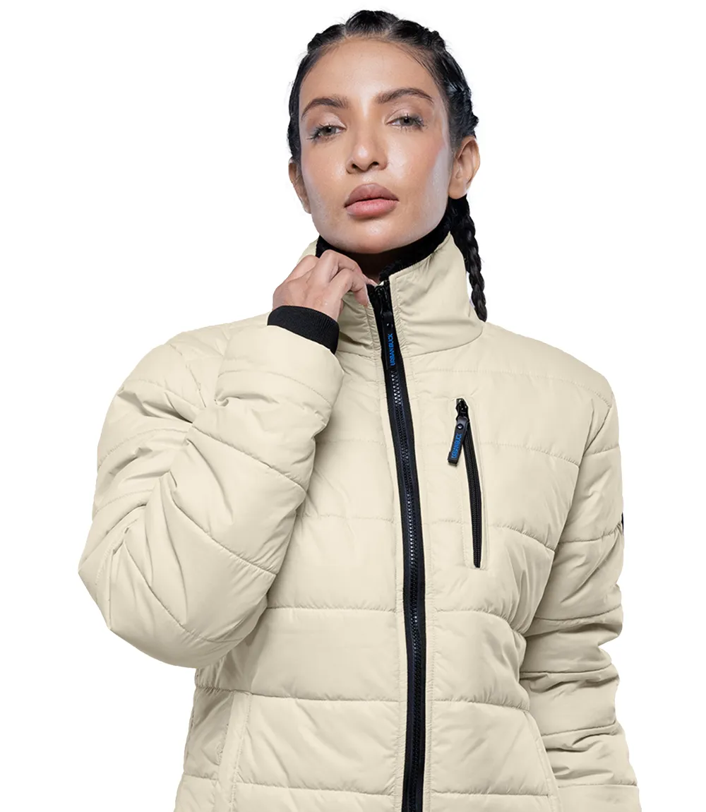 Azaria Women Cream High Collar Puffer Jacket 