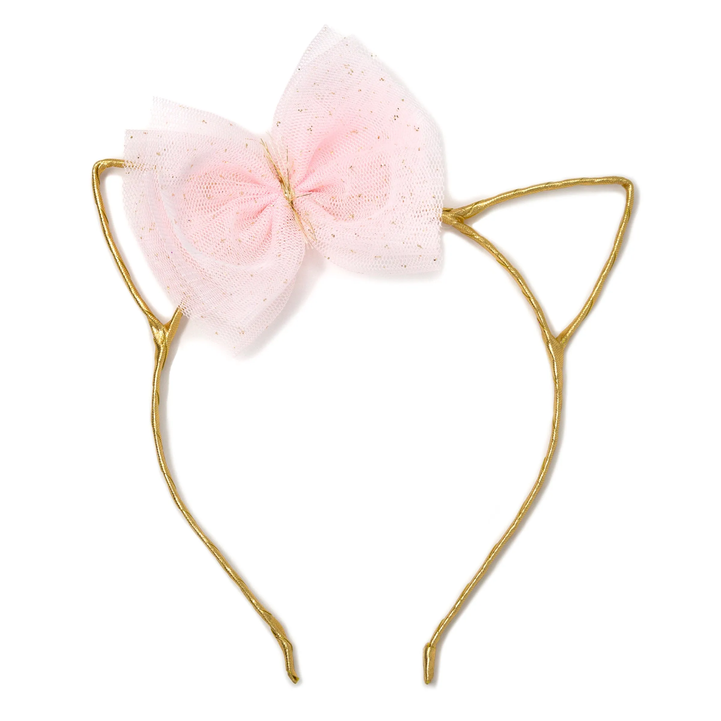 Baby Kitty Headband Gold - Pale Pink Bow