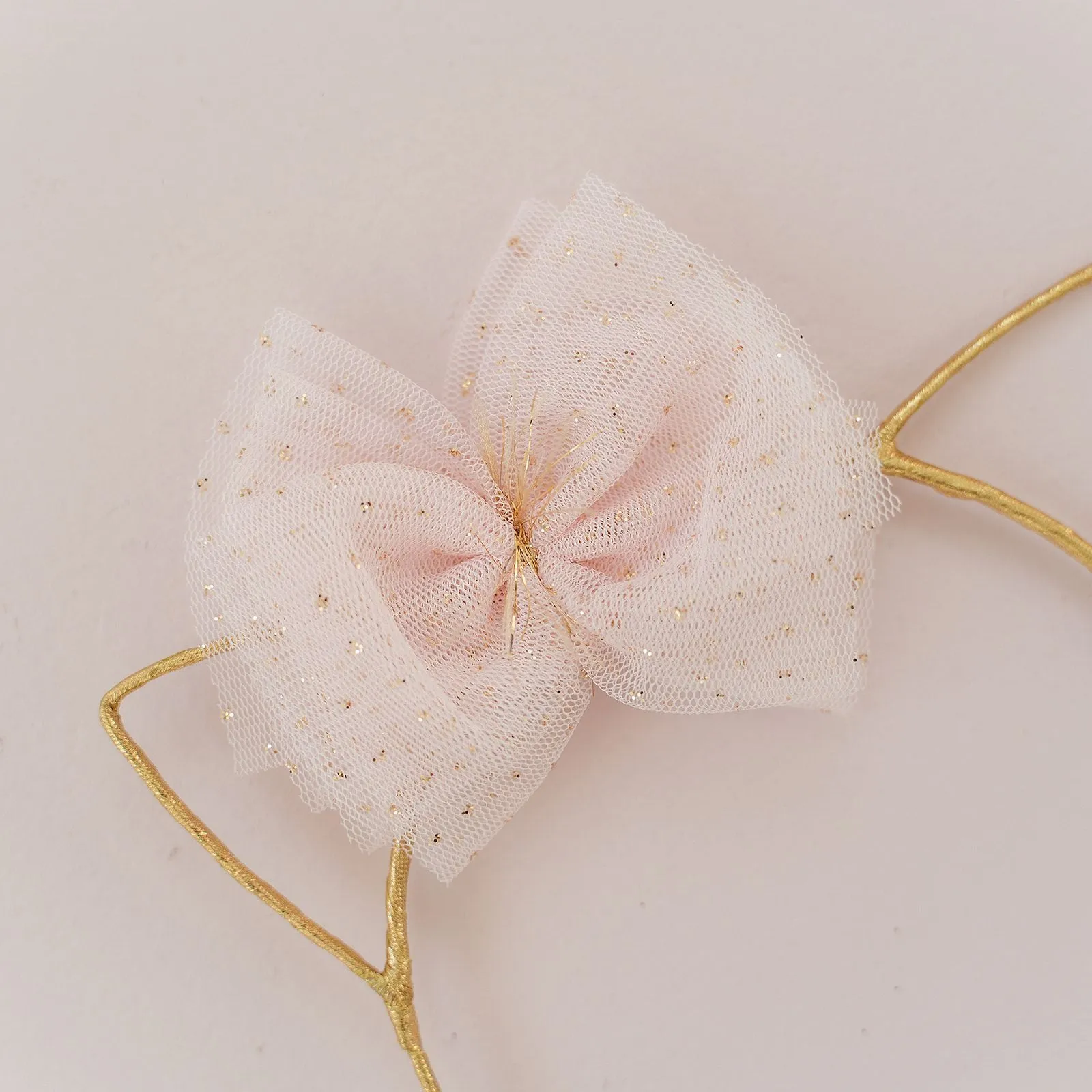 Baby Kitty Headband Gold - Pale Pink Bow