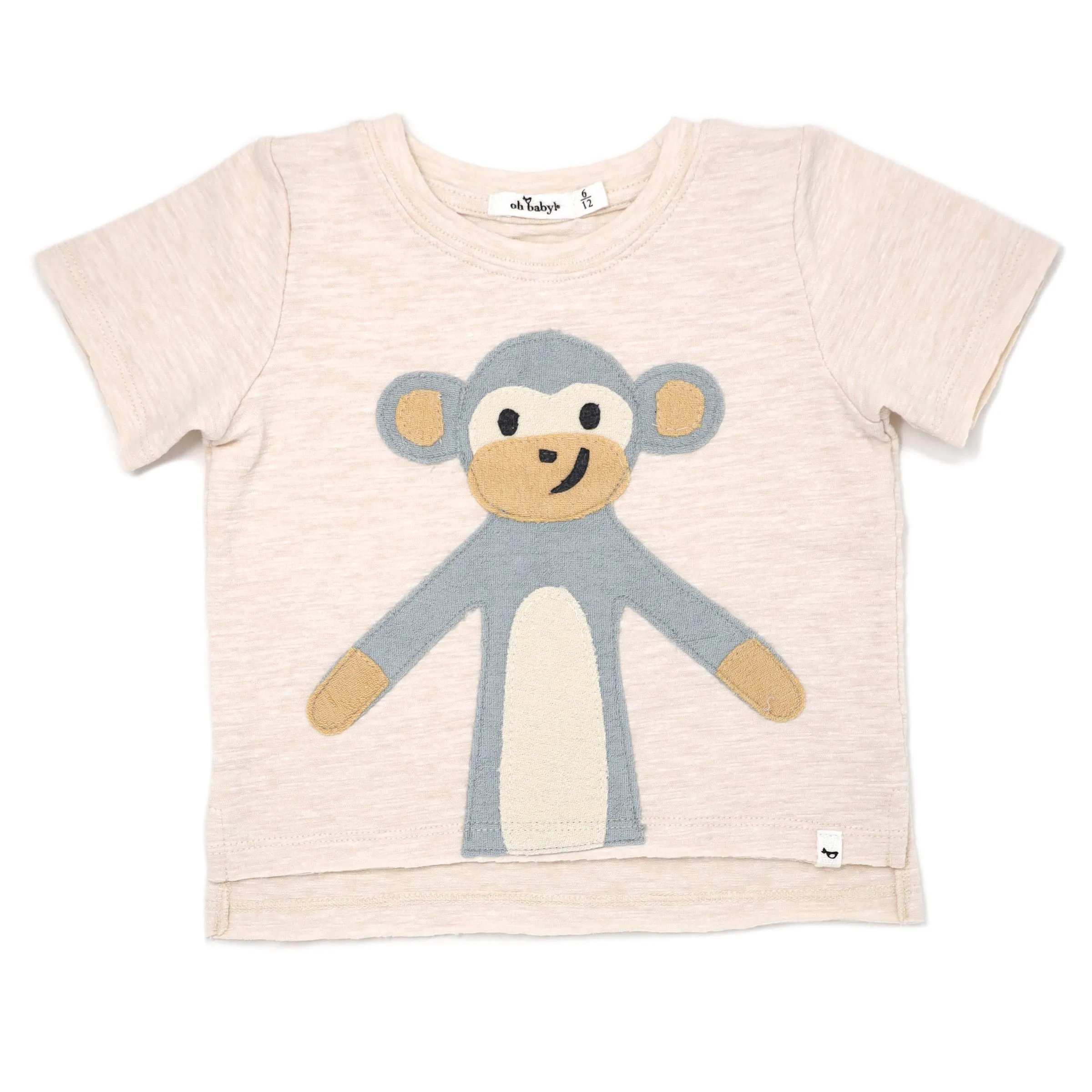 Baby Monkey Tee - Raw Edge Short Sleeve Cotton Slub - Sand Heather.