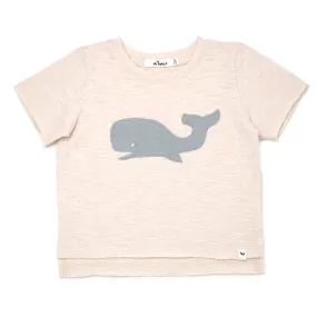 Baby Raw Edge Short Sleeve Cotton Slub Tee - Whale - Sand Heather