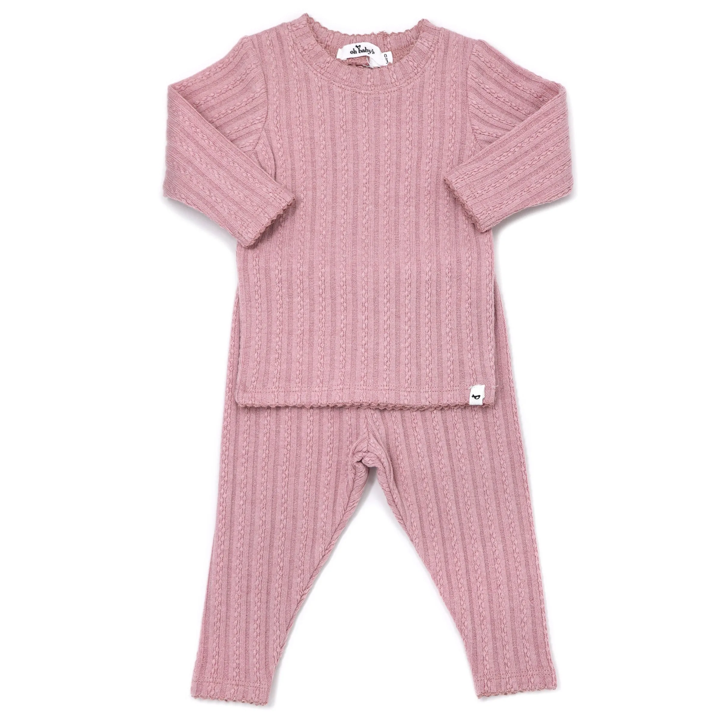 Baby Two Piece Set - Lettuce Edge Cable Knit - Blush