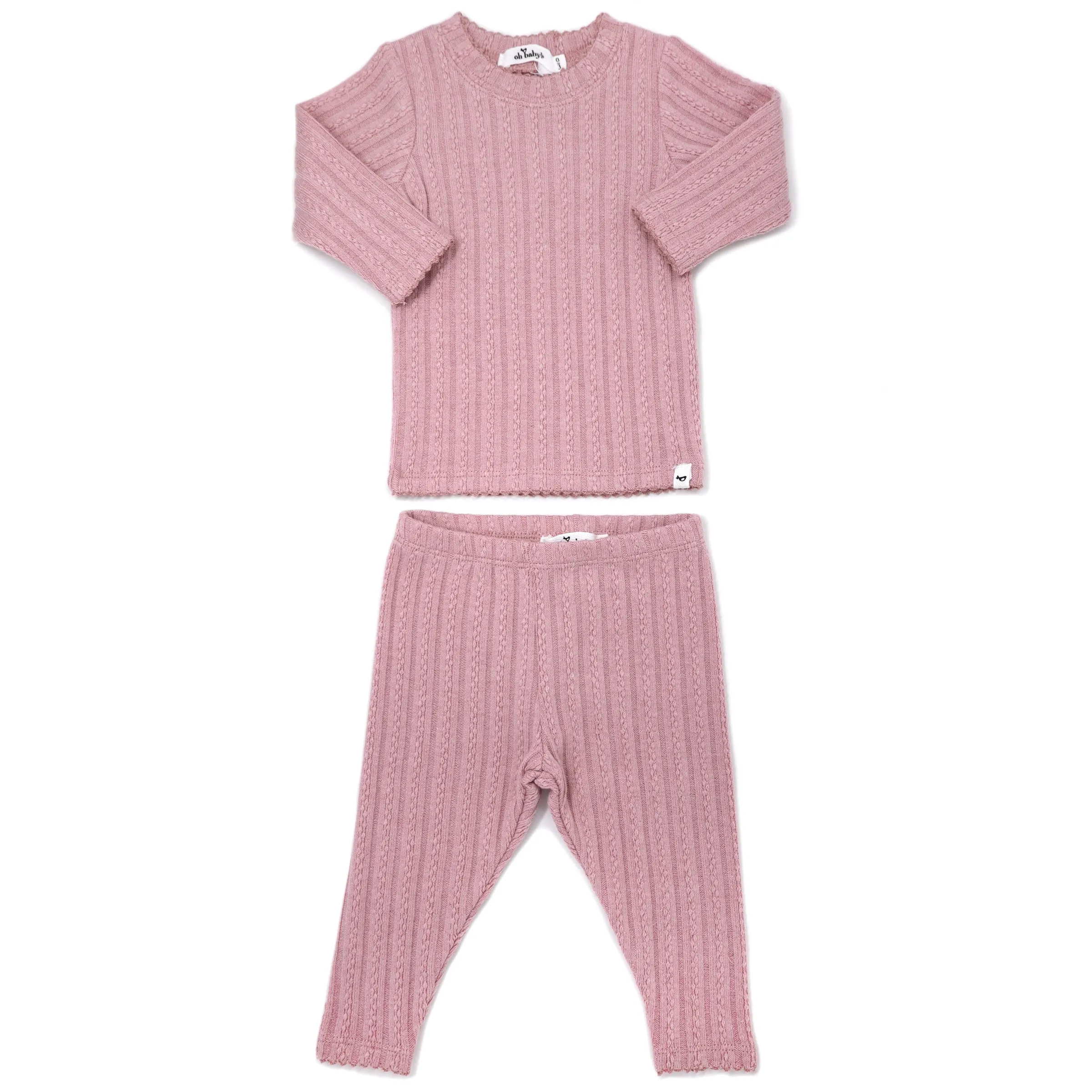 Baby Two Piece Set - Lettuce Edge Cable Knit - Blush