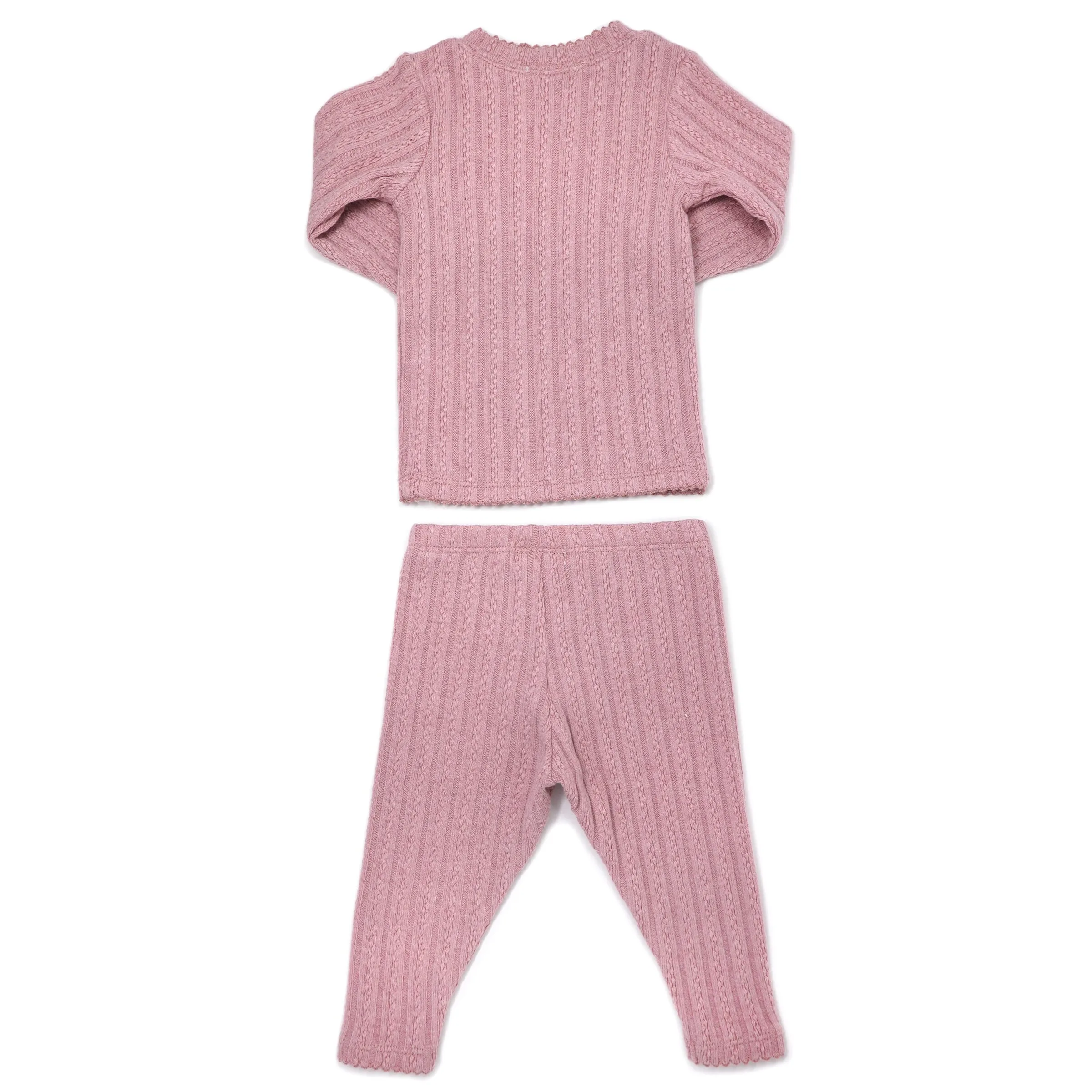 Baby Two Piece Set - Lettuce Edge Cable Knit - Blush