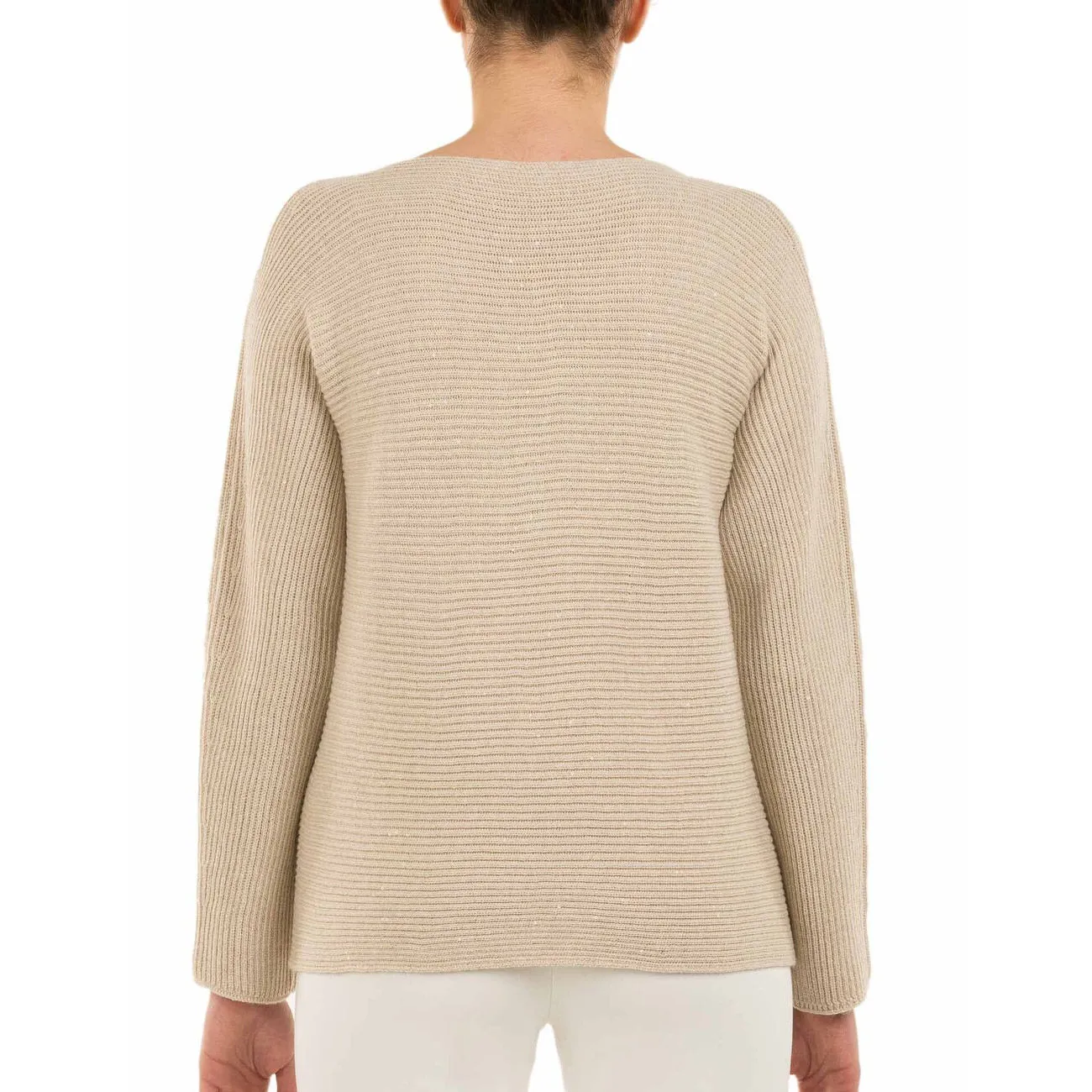 Beige Boat Neck Pullover Women's.