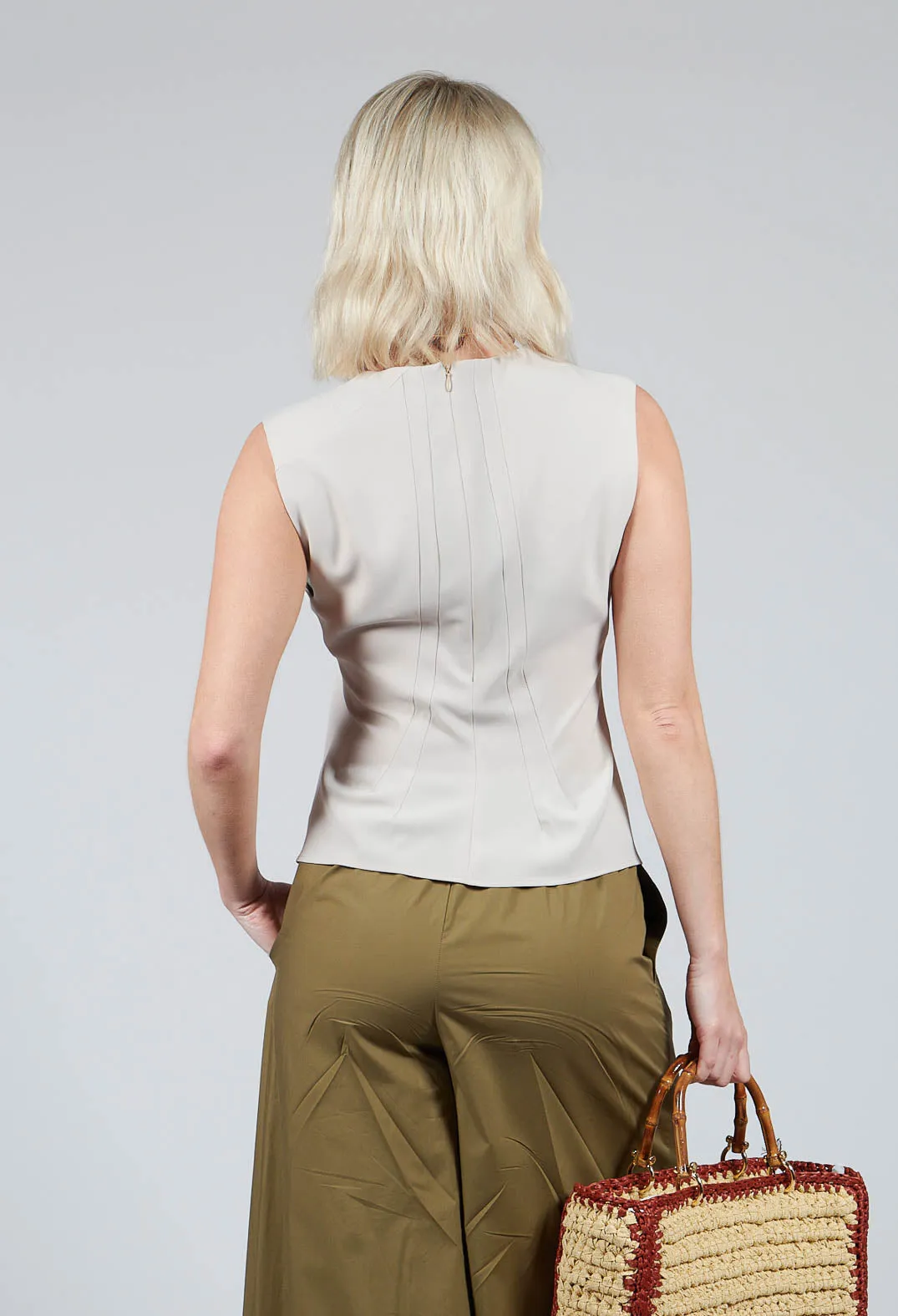 Beige Ruched Vest Top.