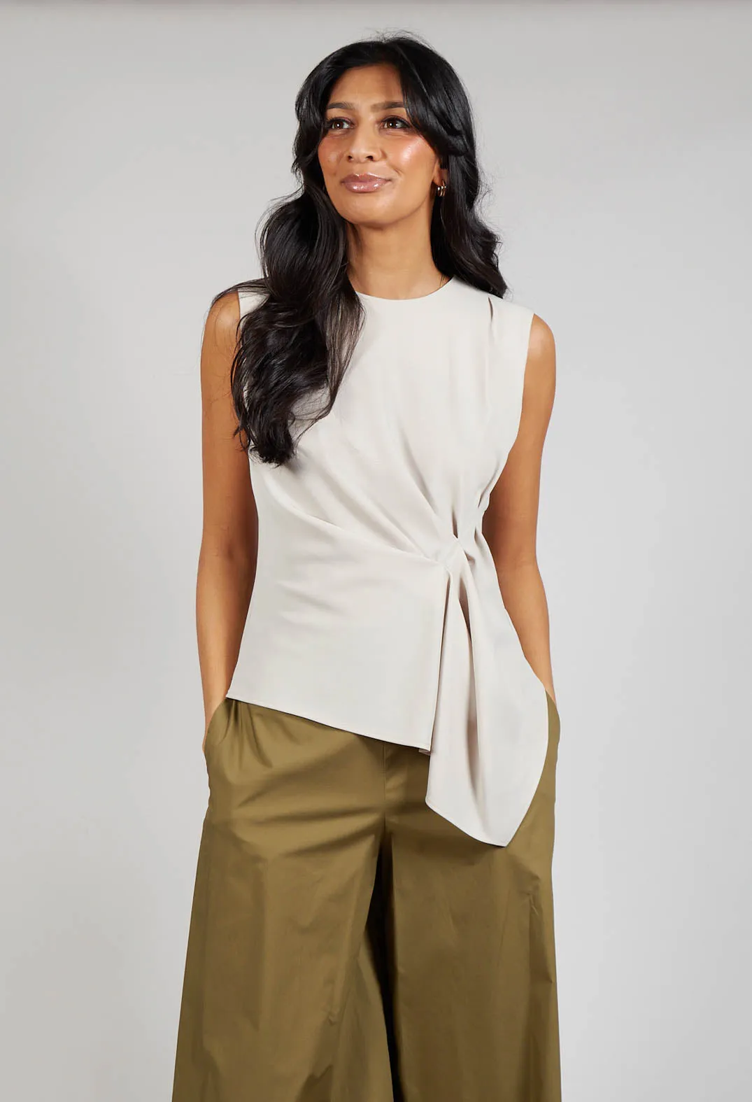 Beige Ruched Vest Top.