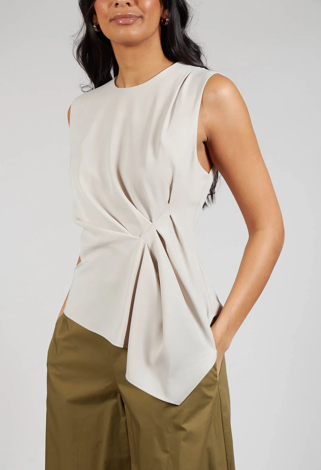 Beige Ruched Vest Top.