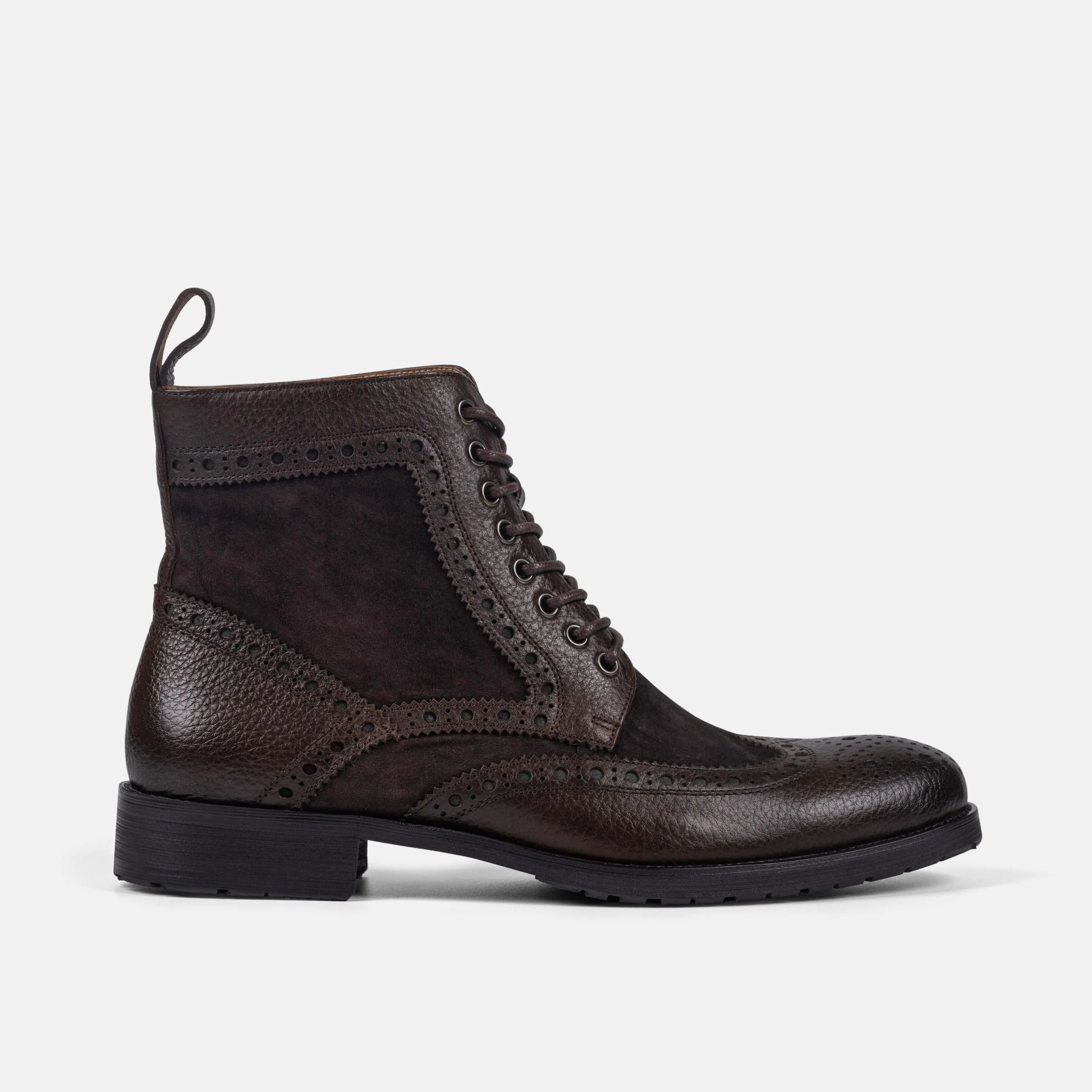 Belmont Dark Oak Leather Wingtip Combat Boots - Dark Oak Leather Wingtip Combat Boots Belmont