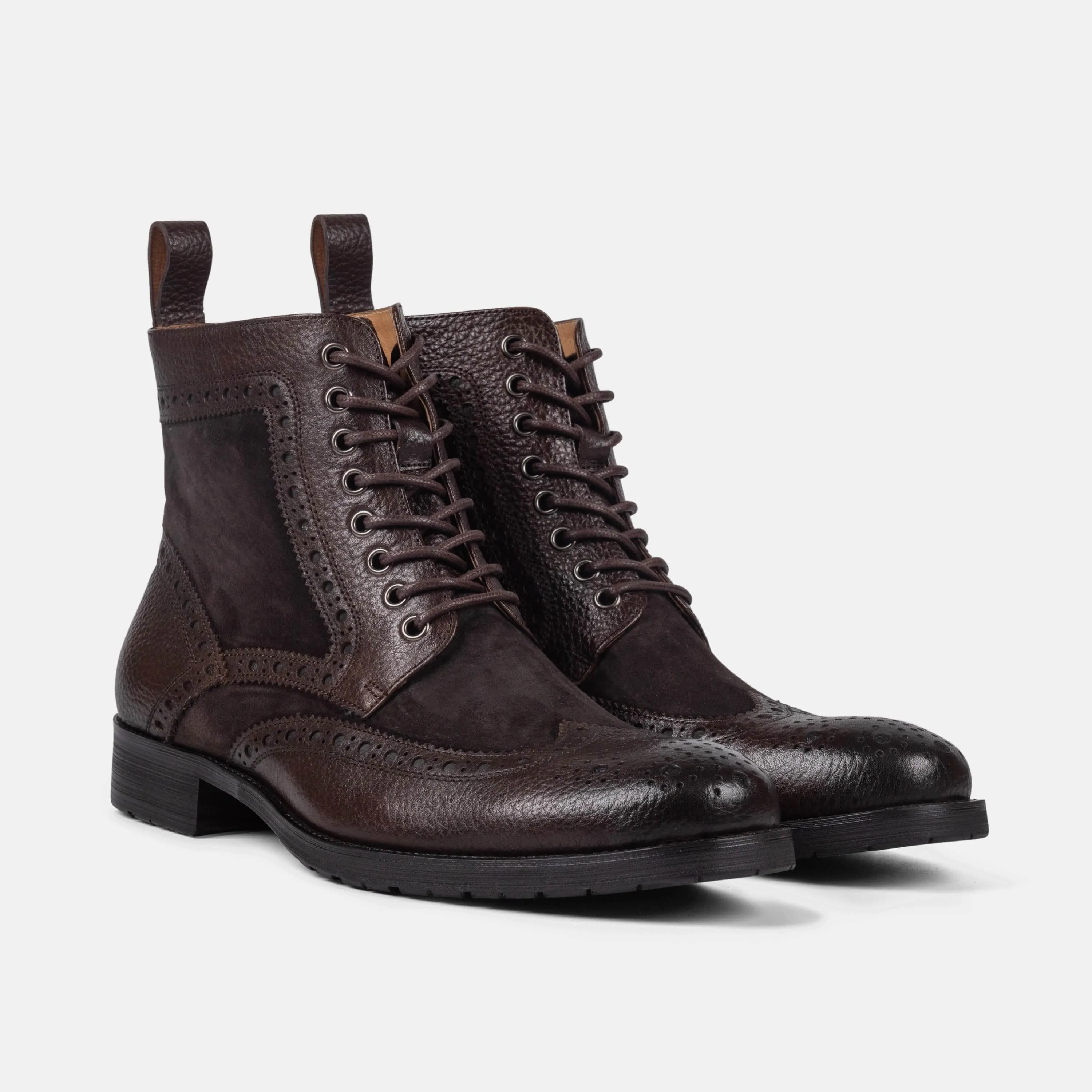 Belmont Dark Oak Leather Wingtip Combat Boots - Dark Oak Leather Wingtip Combat Boots Belmont