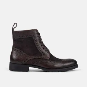 Belmont Dark Oak Leather Wingtip Combat Boots - Dark Oak Leather Wingtip Combat Boots Belmont