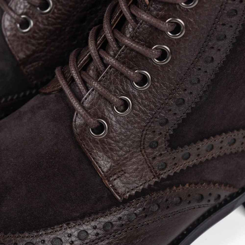 Belmont Dark Oak Leather Wingtip Combat Boots - Dark Oak Leather Wingtip Combat Boots Belmont