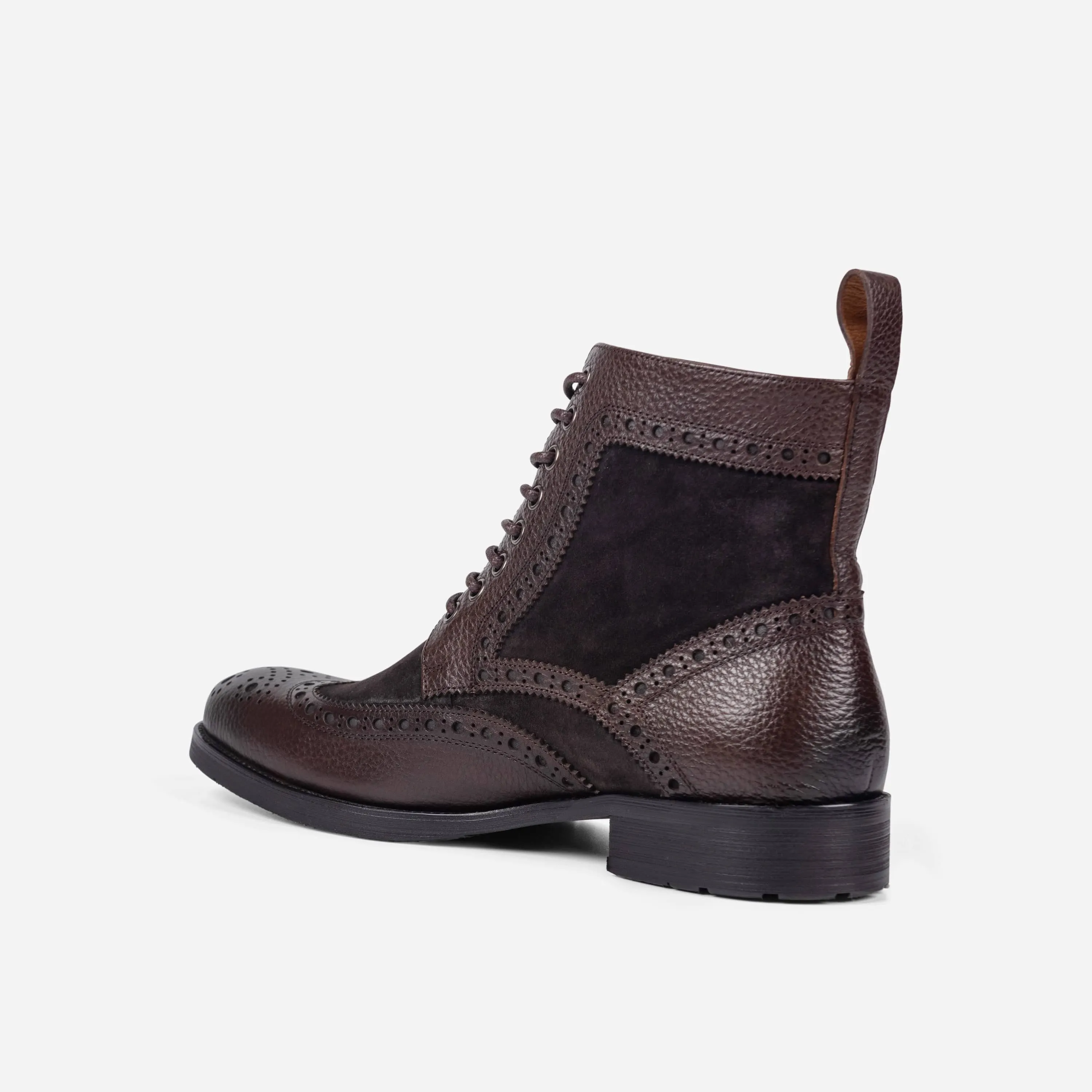 Belmont Dark Oak Leather Wingtip Combat Boots - Dark Oak Leather Wingtip Combat Boots Belmont