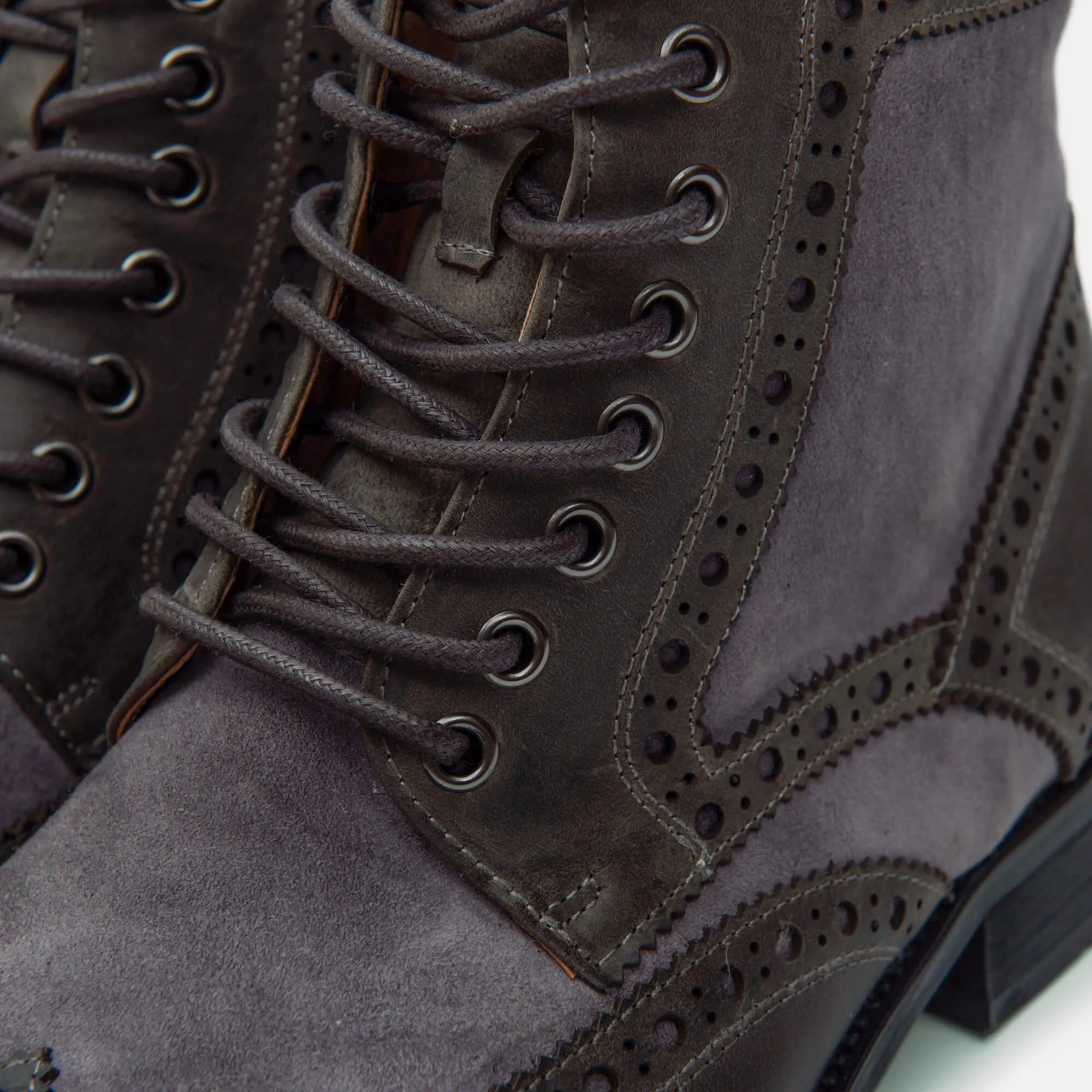 Belmont Grey Leather Wingtip Combat Boots