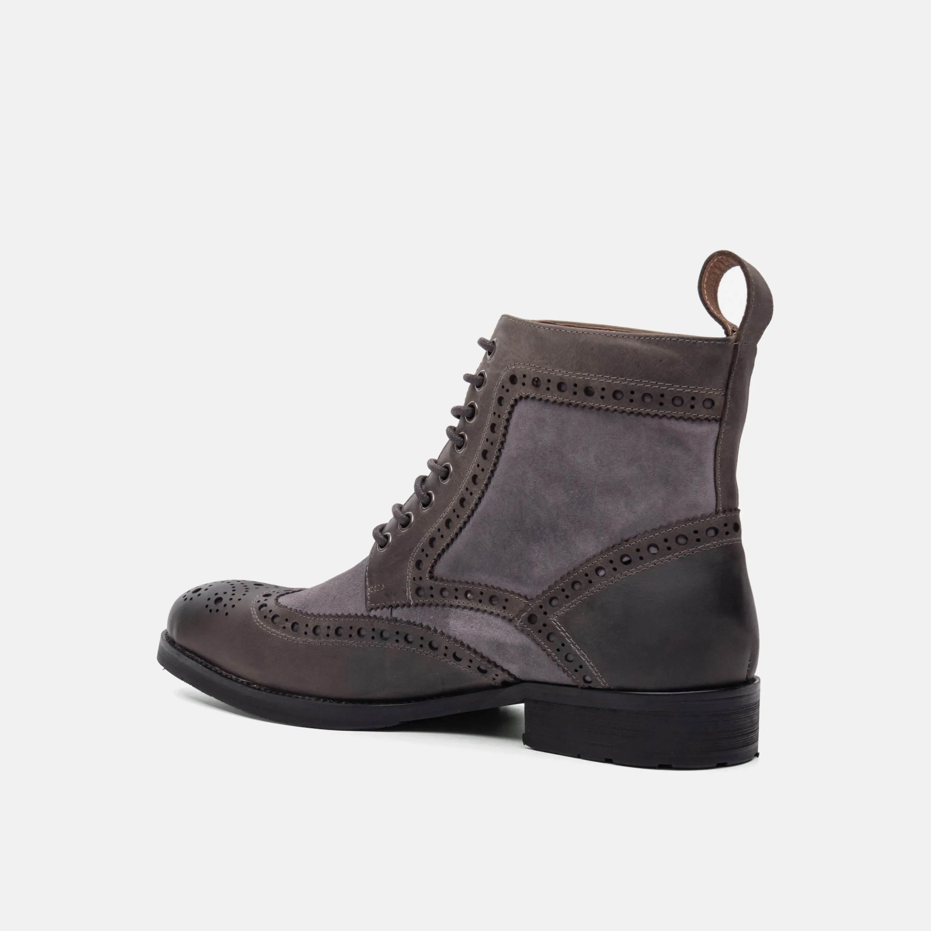 Belmont Grey Leather Wingtip Combat Boots