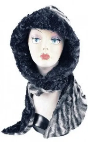 Black Agate with Faux Fur Hoody Scarf