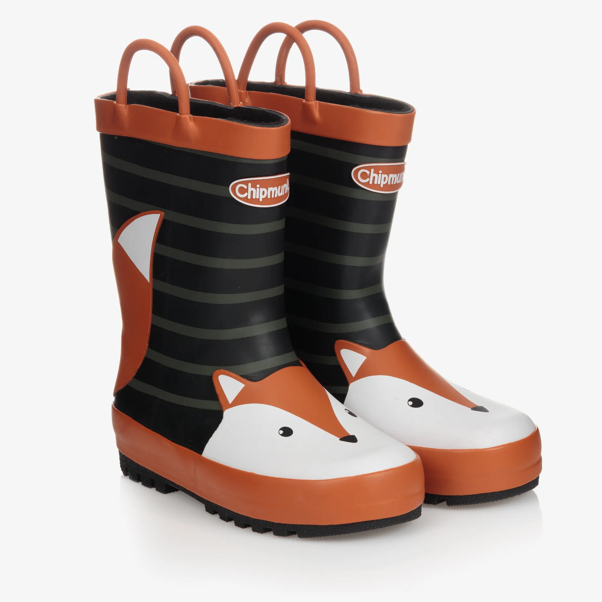 Black & Orange Fox Rain Boots