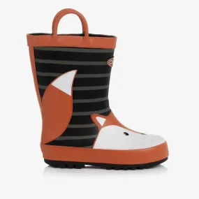 Black & Orange Fox Rain Boots