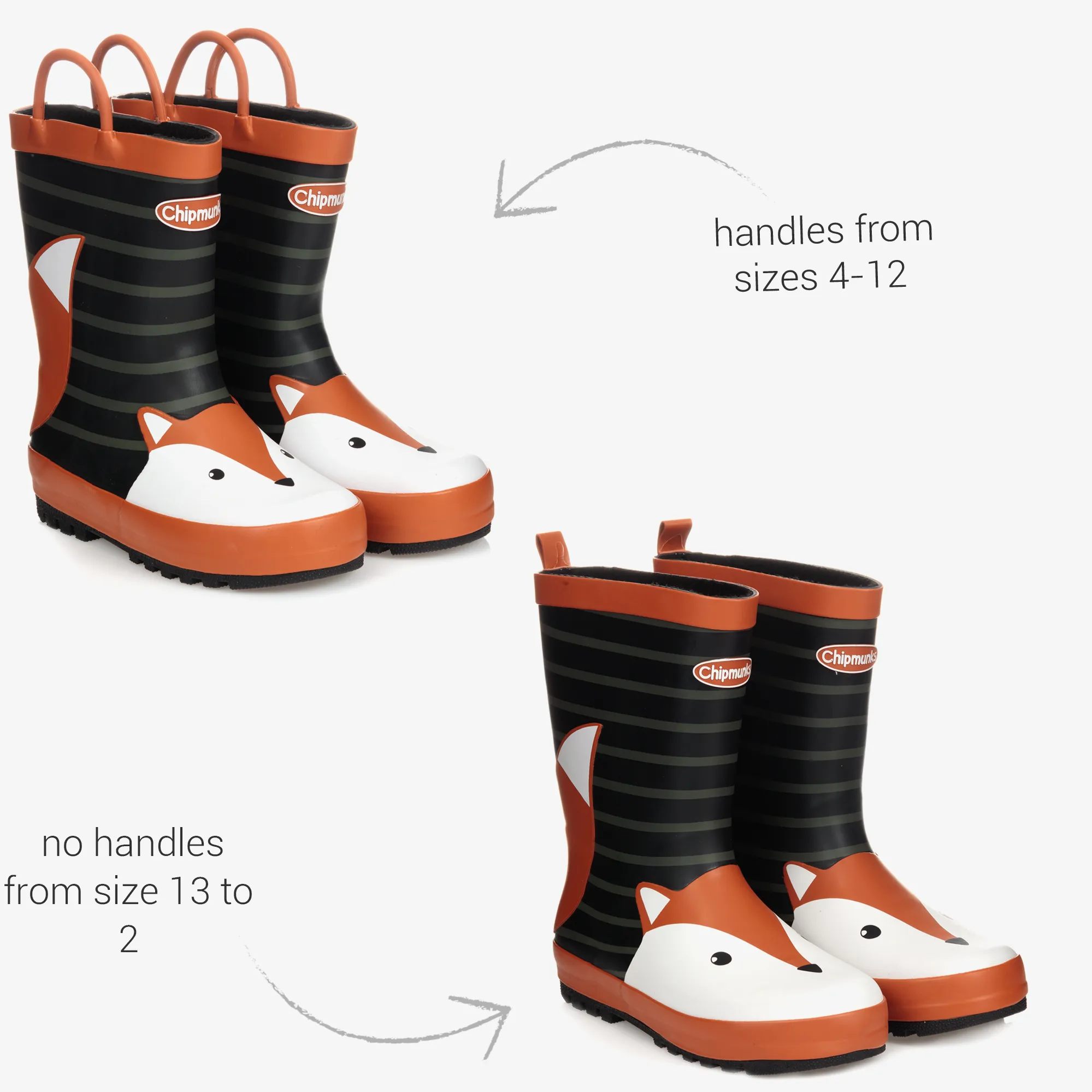 Black & Orange Fox Rain Boots