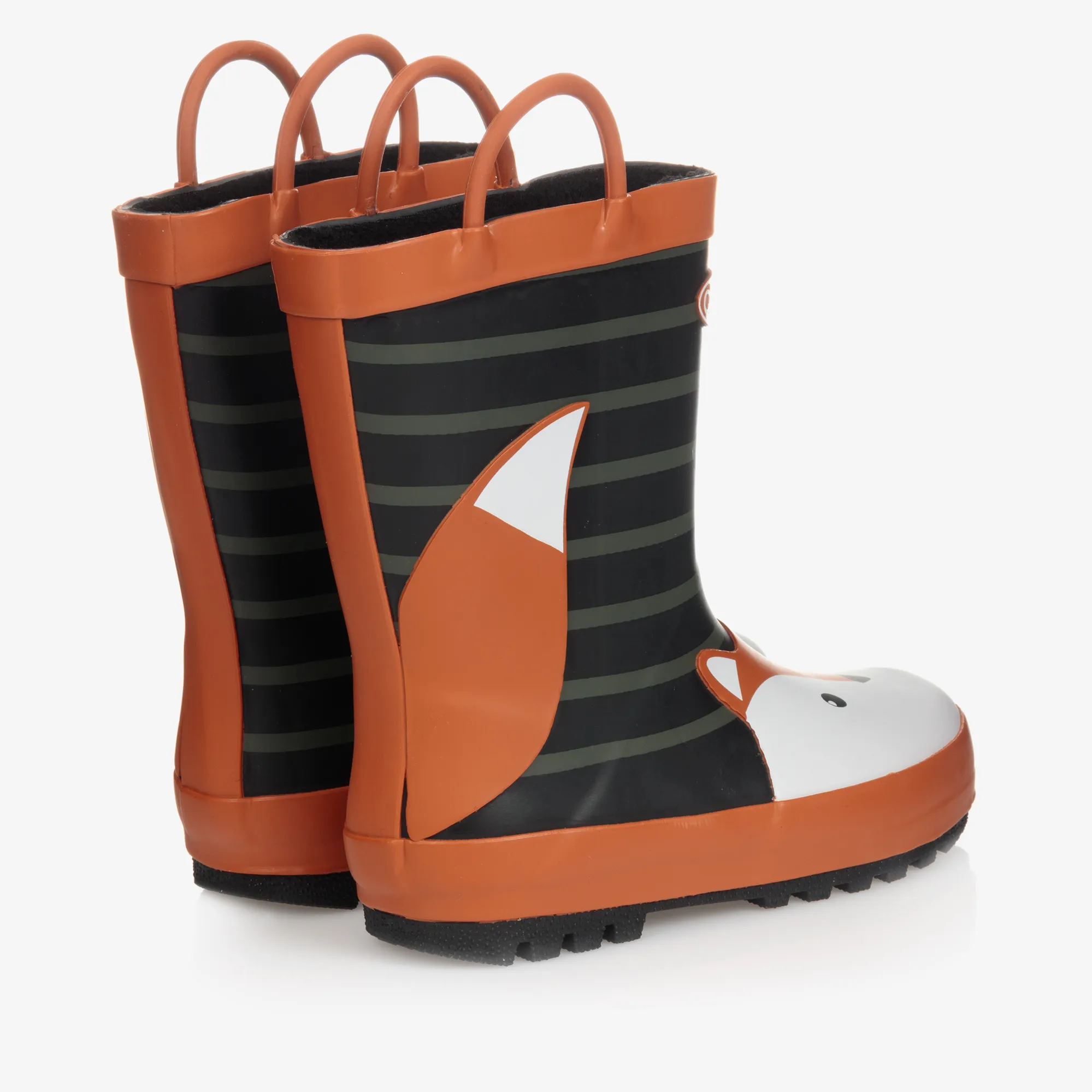 Black & Orange Fox Rain Boots