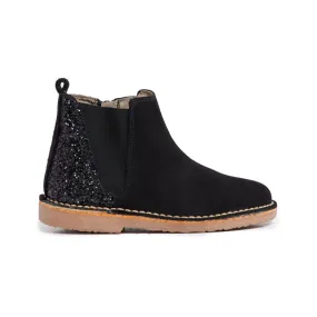 Black Glitter Suede Chelsea Boots