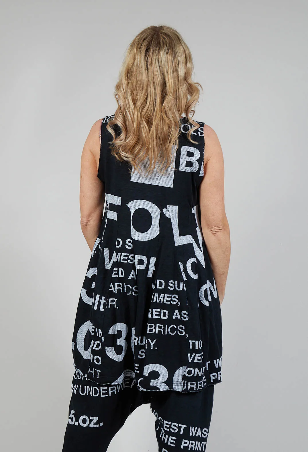 Black Print Tulip Hem Vest Top.