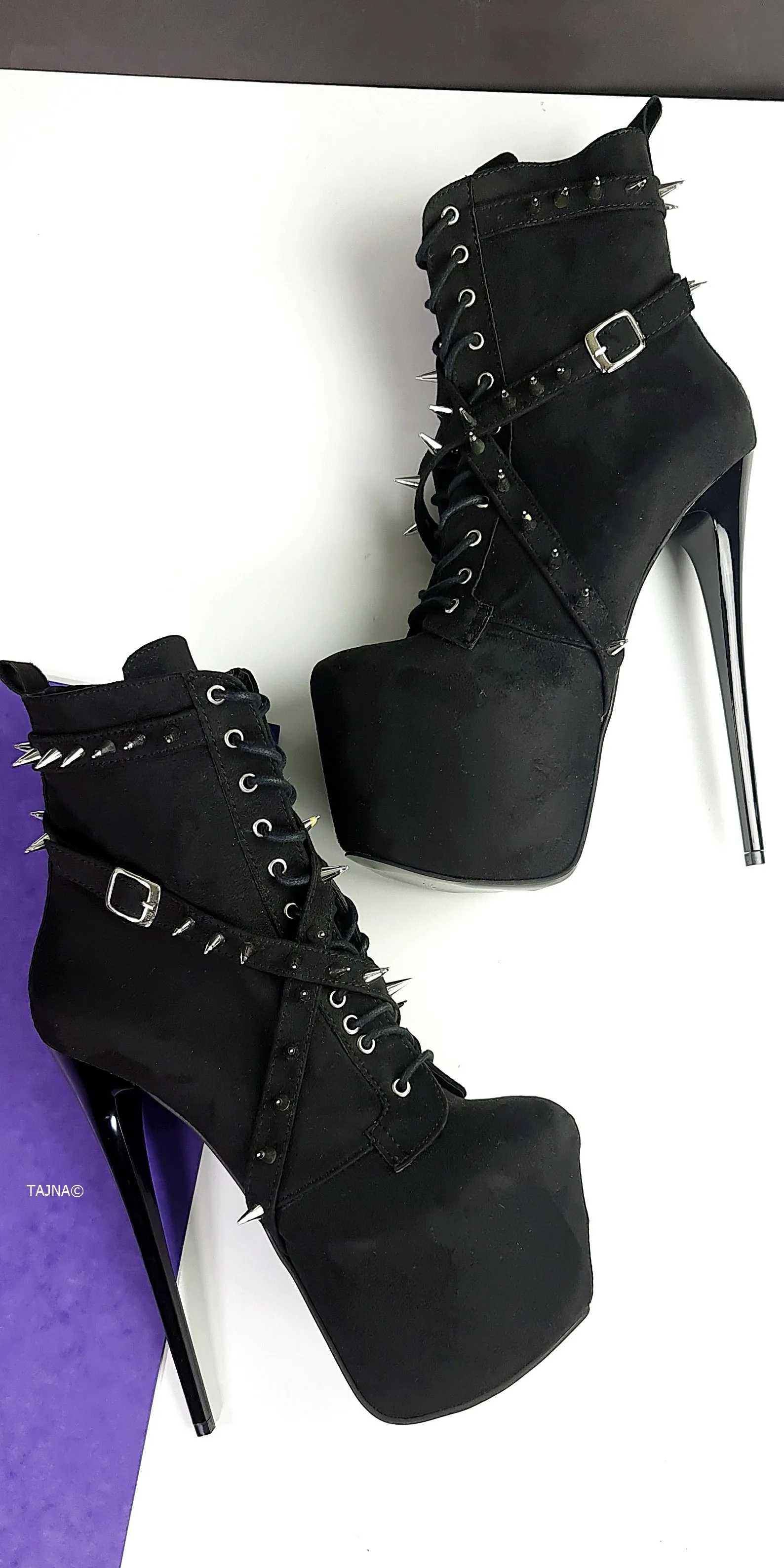 Black Studded Spike Rocker Boots