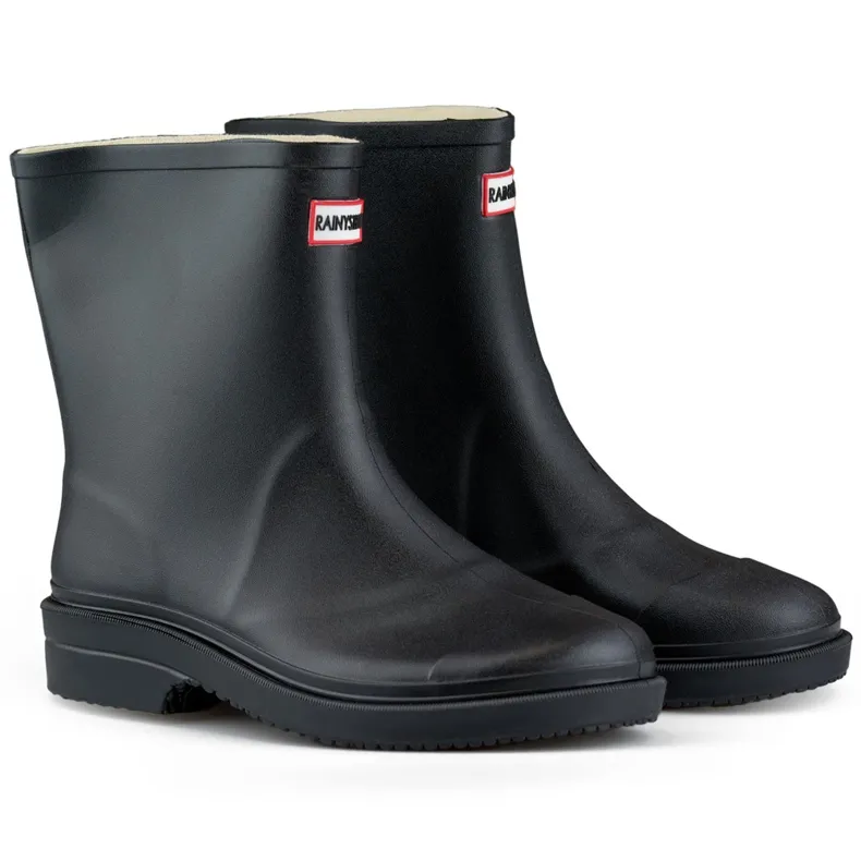 Black women's rain boots for the garden, over-the-ankle rain boots