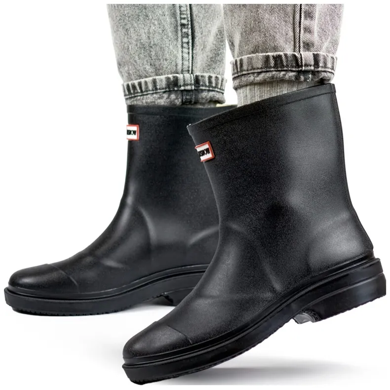 Black women's rain boots for the garden, over-the-ankle rain boots