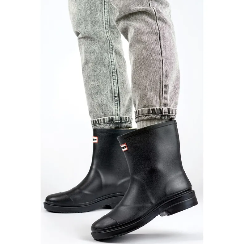 Black women's rain boots for the garden, over-the-ankle rain boots