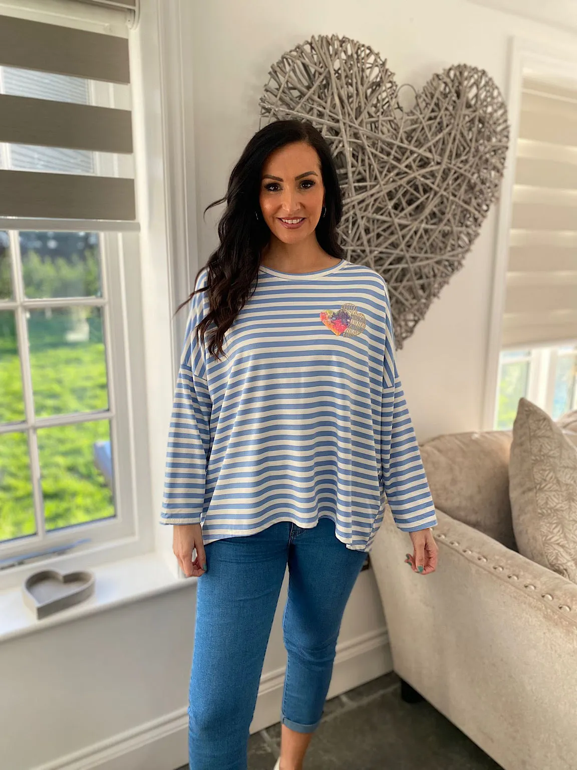 Blue Heart Top Striped - Danni