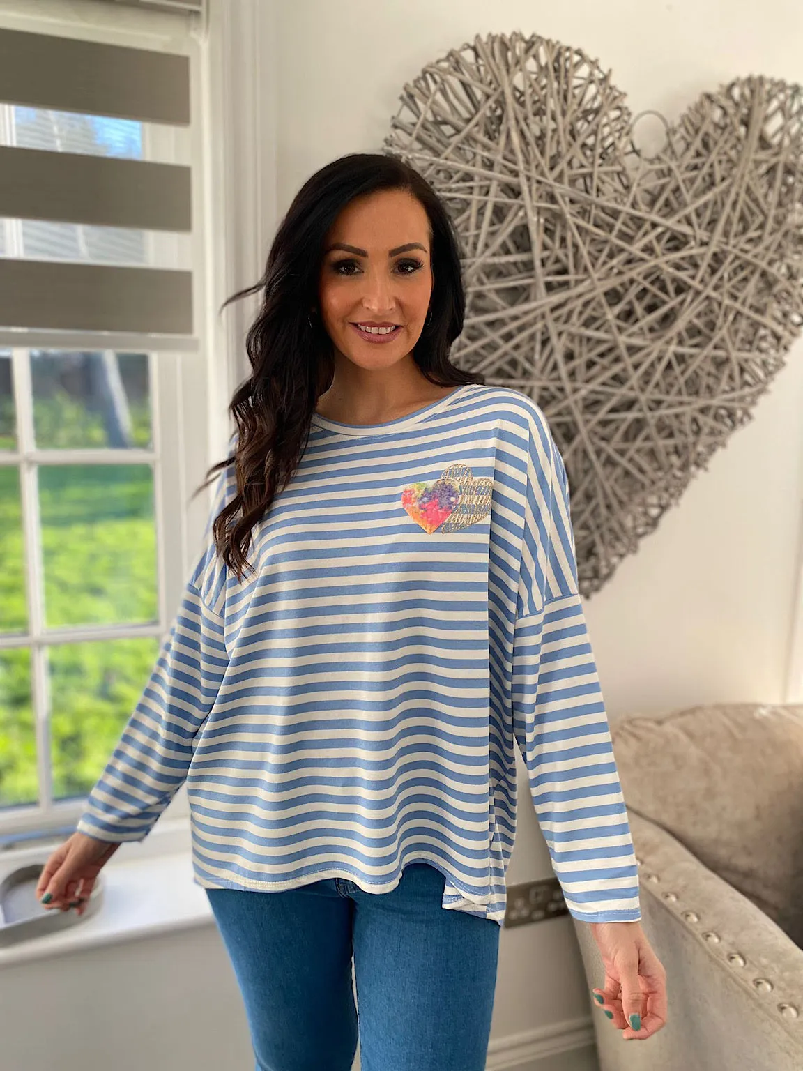 Blue Heart Top Striped - Danni