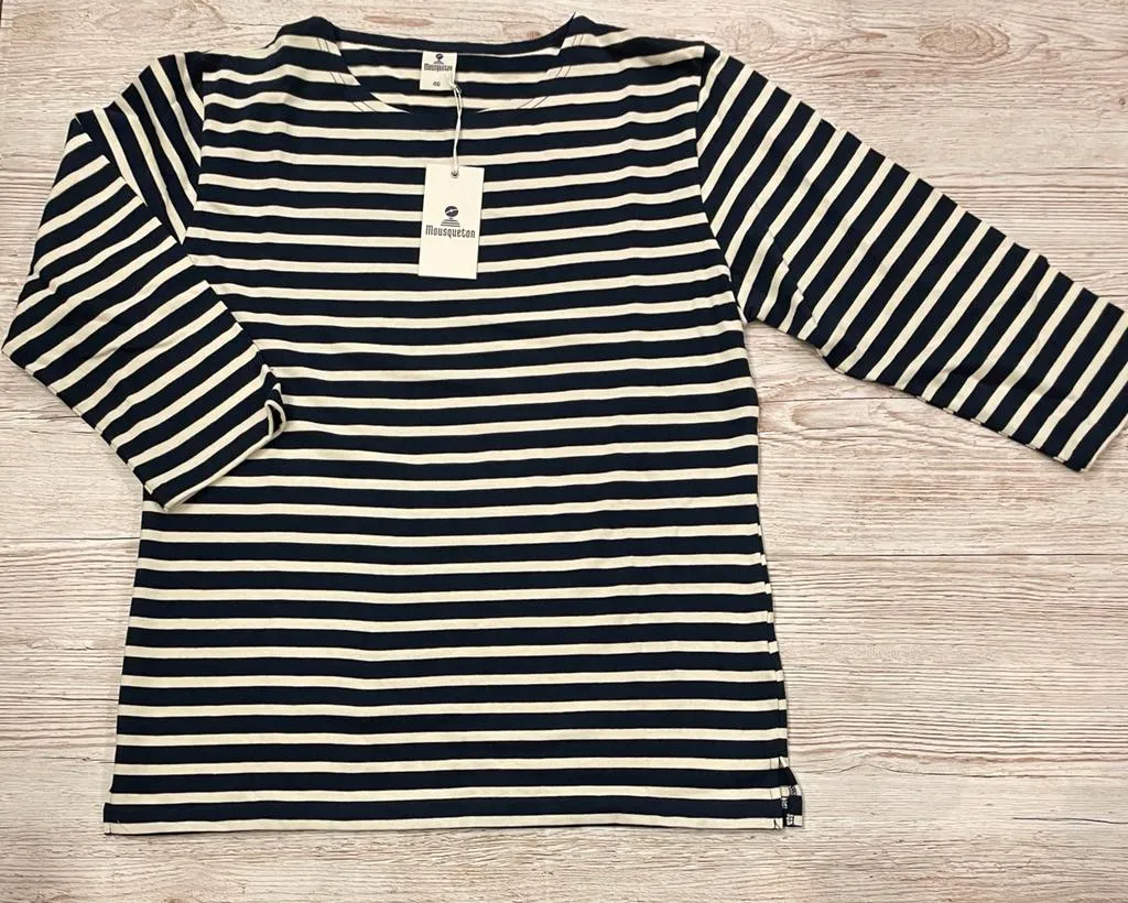 Blue White Sailor Boating Top - Mousqueton Women's Marina-B French Breton Style Striped Sweater