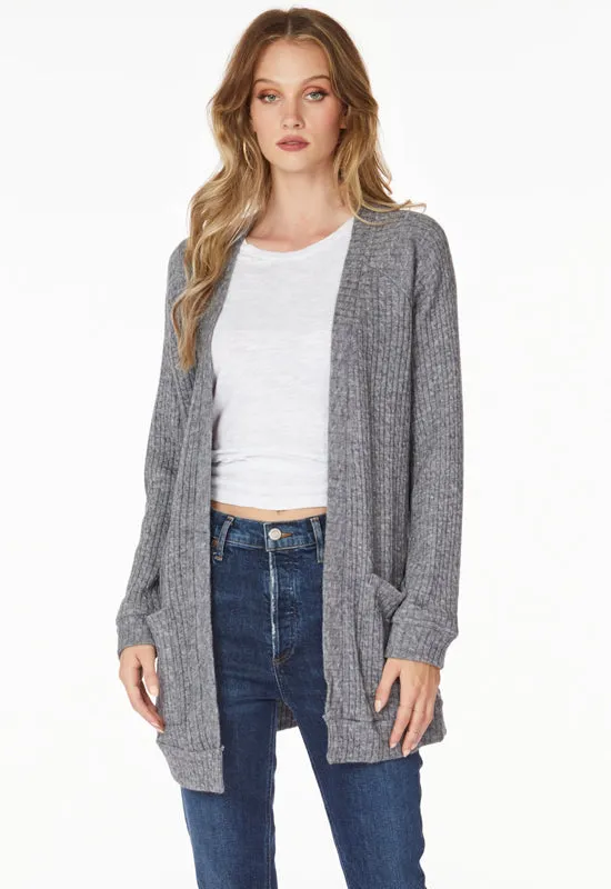 Bobi Charcoal Cardigan with Patch Pockets and Raglan Sleeves