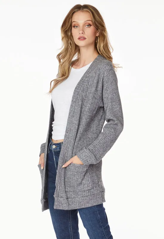 Bobi Charcoal Cardigan with Patch Pockets and Raglan Sleeves