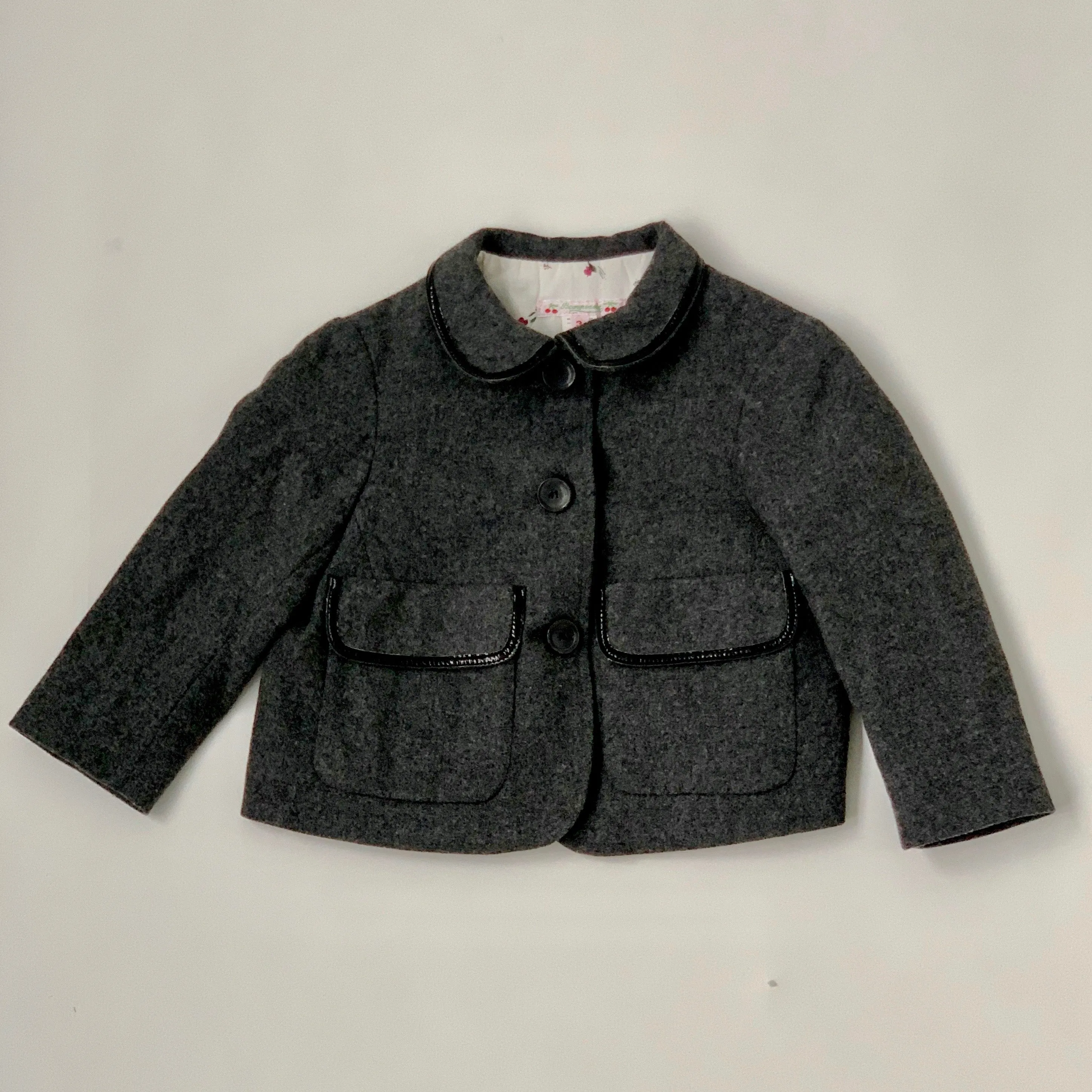 Bonpoint Grey Wool Cashmere Mix Jacket 3 Years Patent Trim