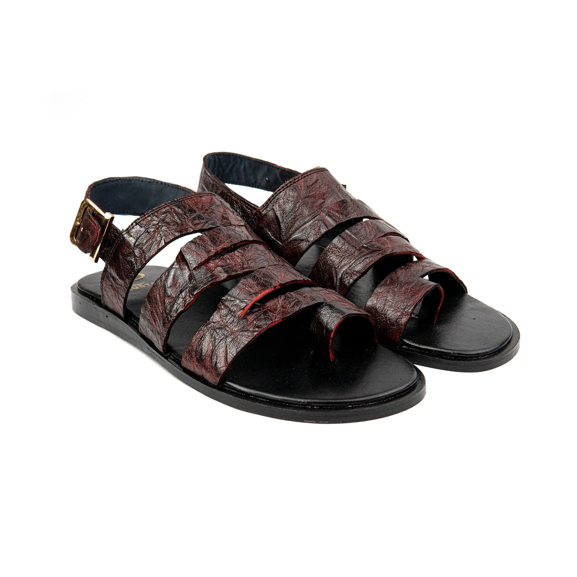 brown engraved leather sandals