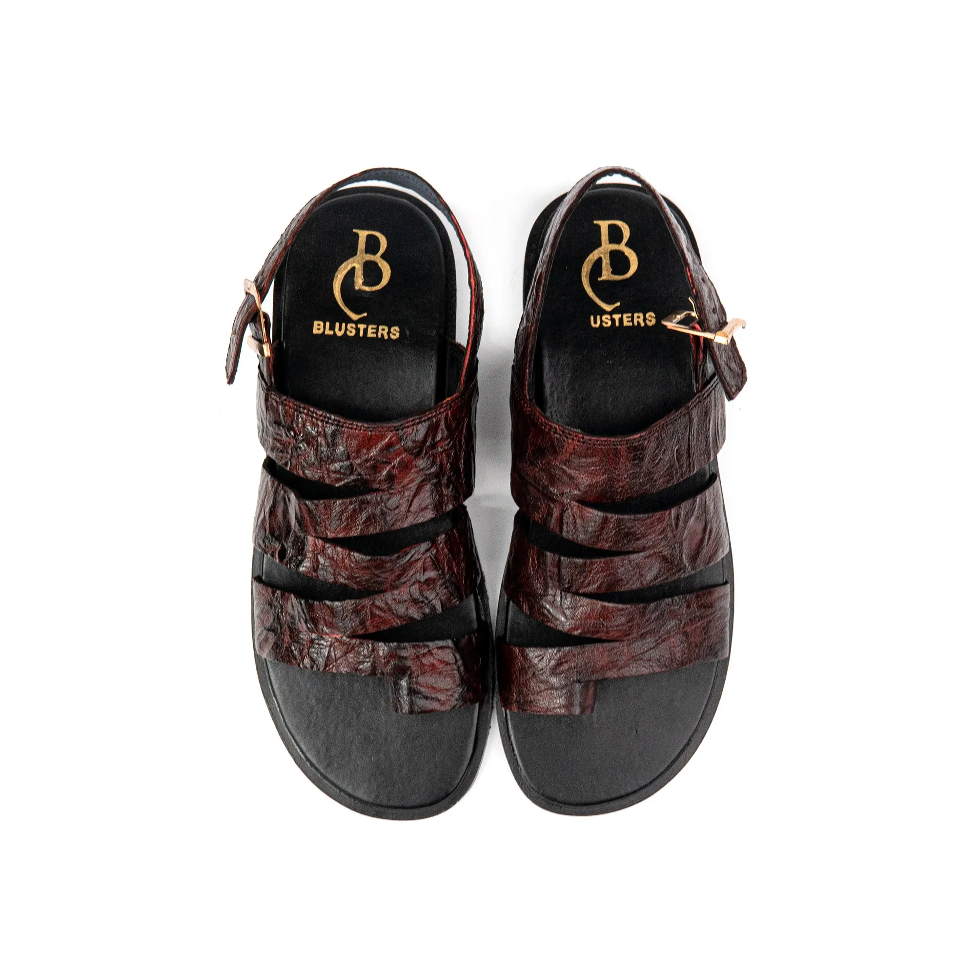 brown engraved leather sandals