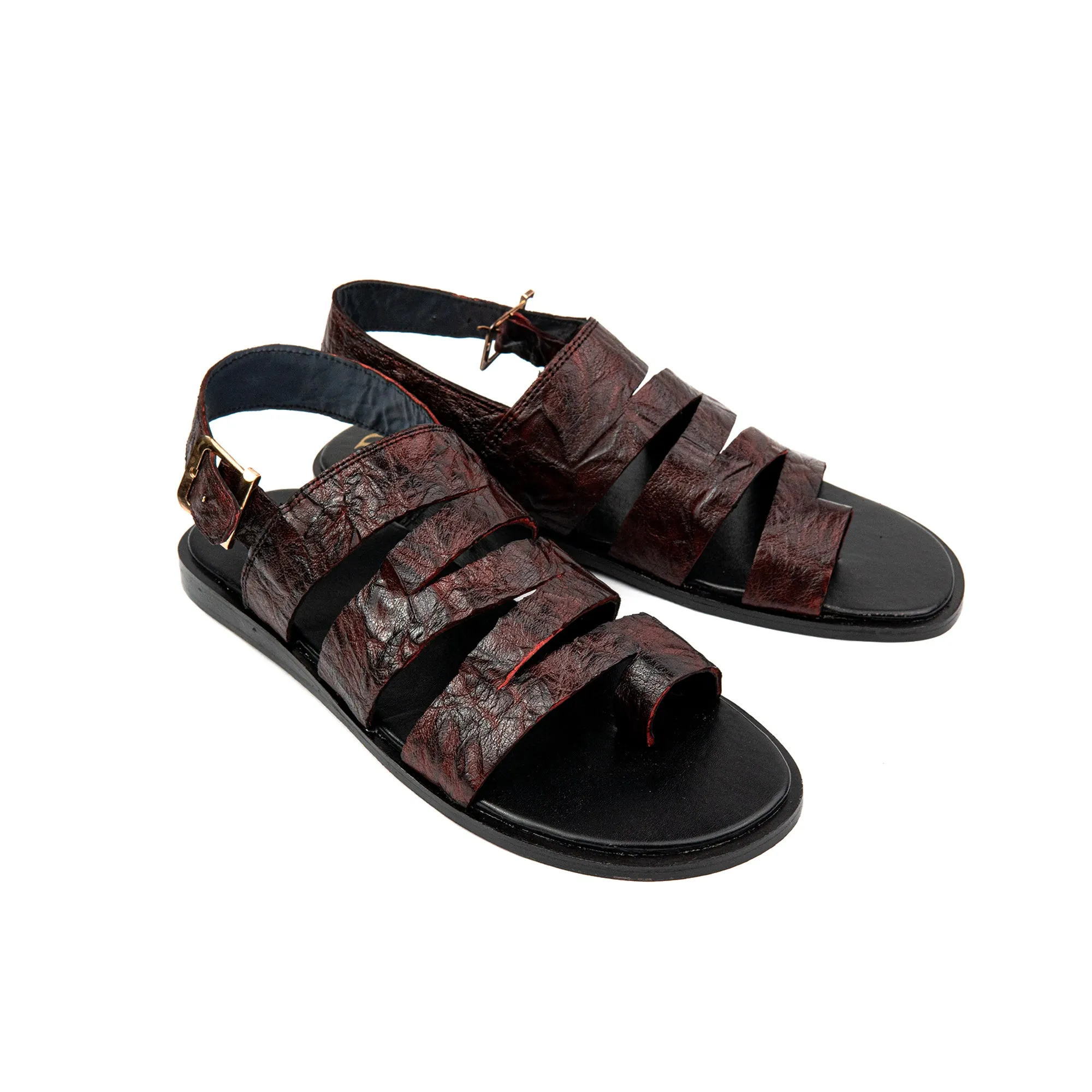 brown engraved leather sandals