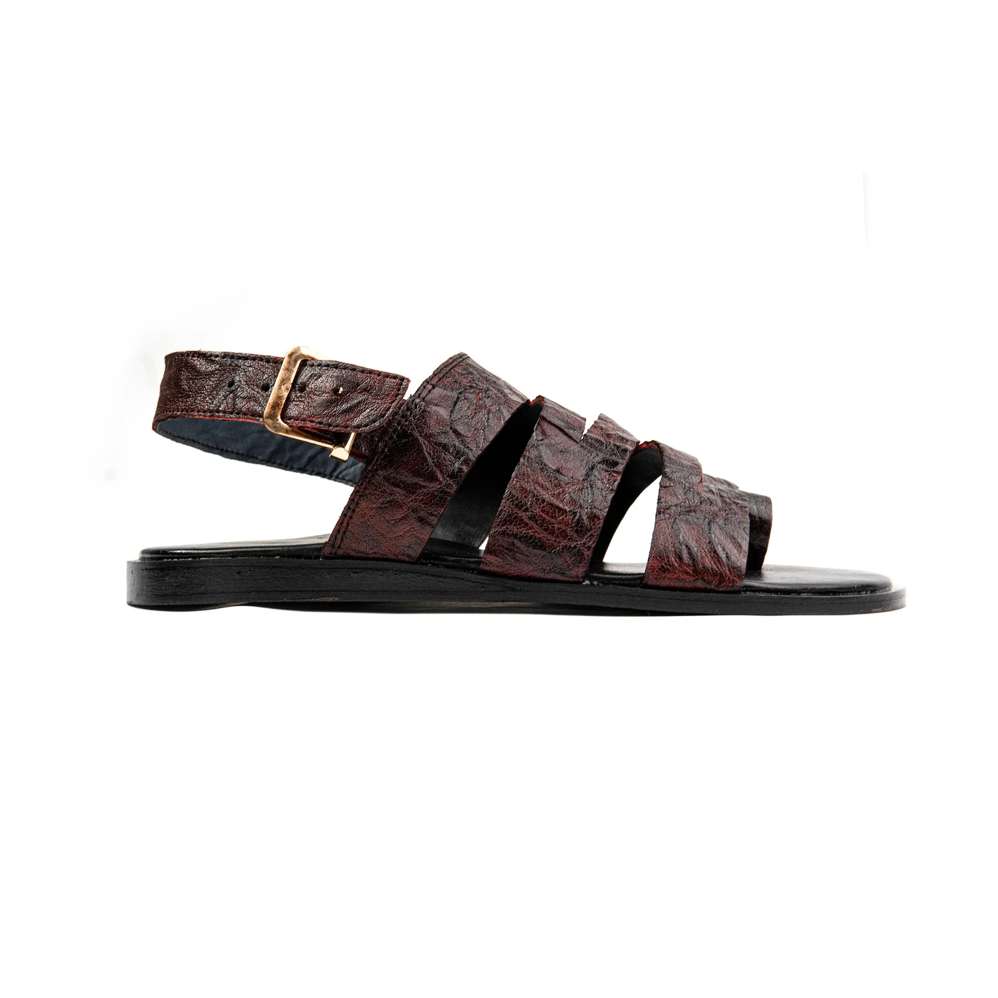 brown engraved leather sandals