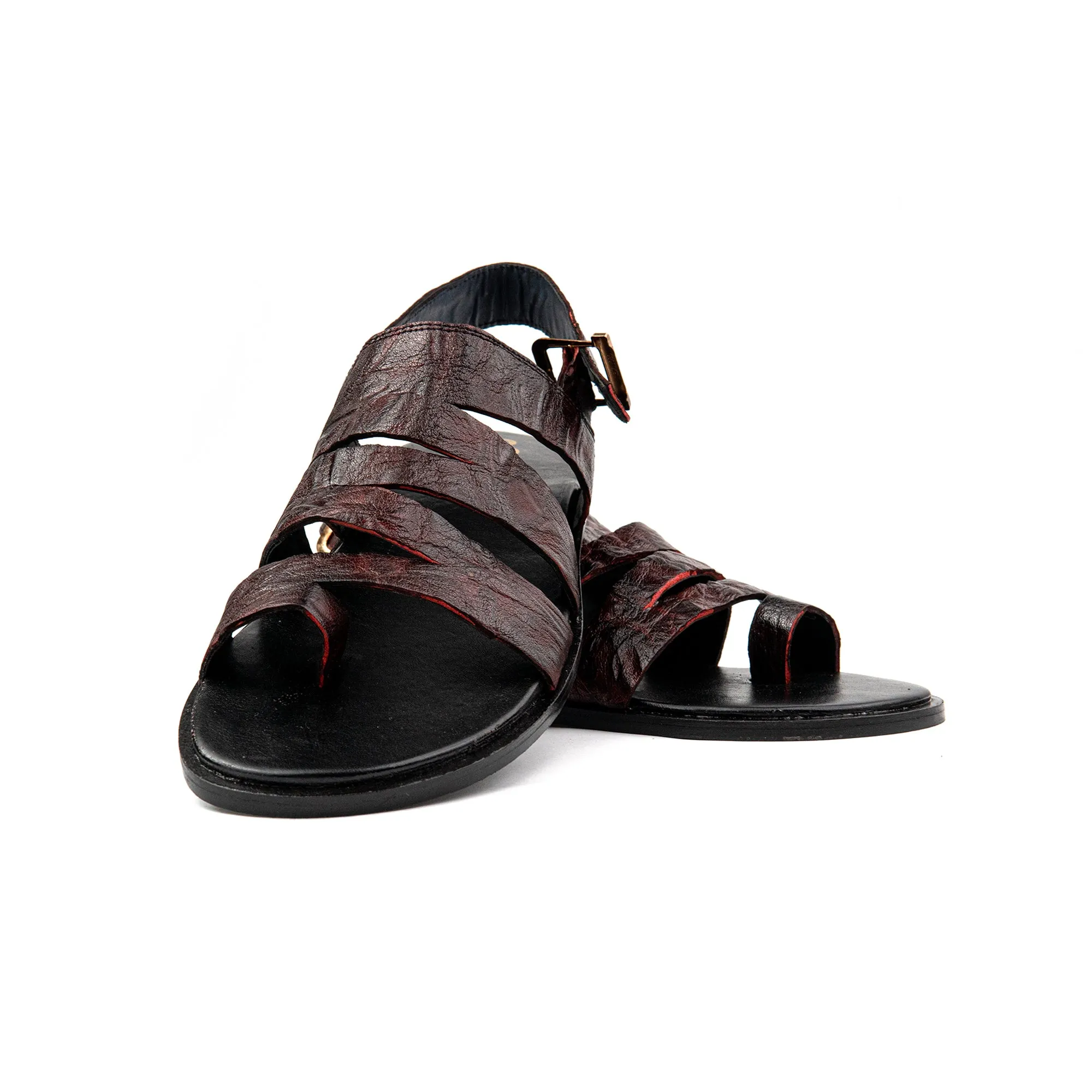 brown engraved leather sandals